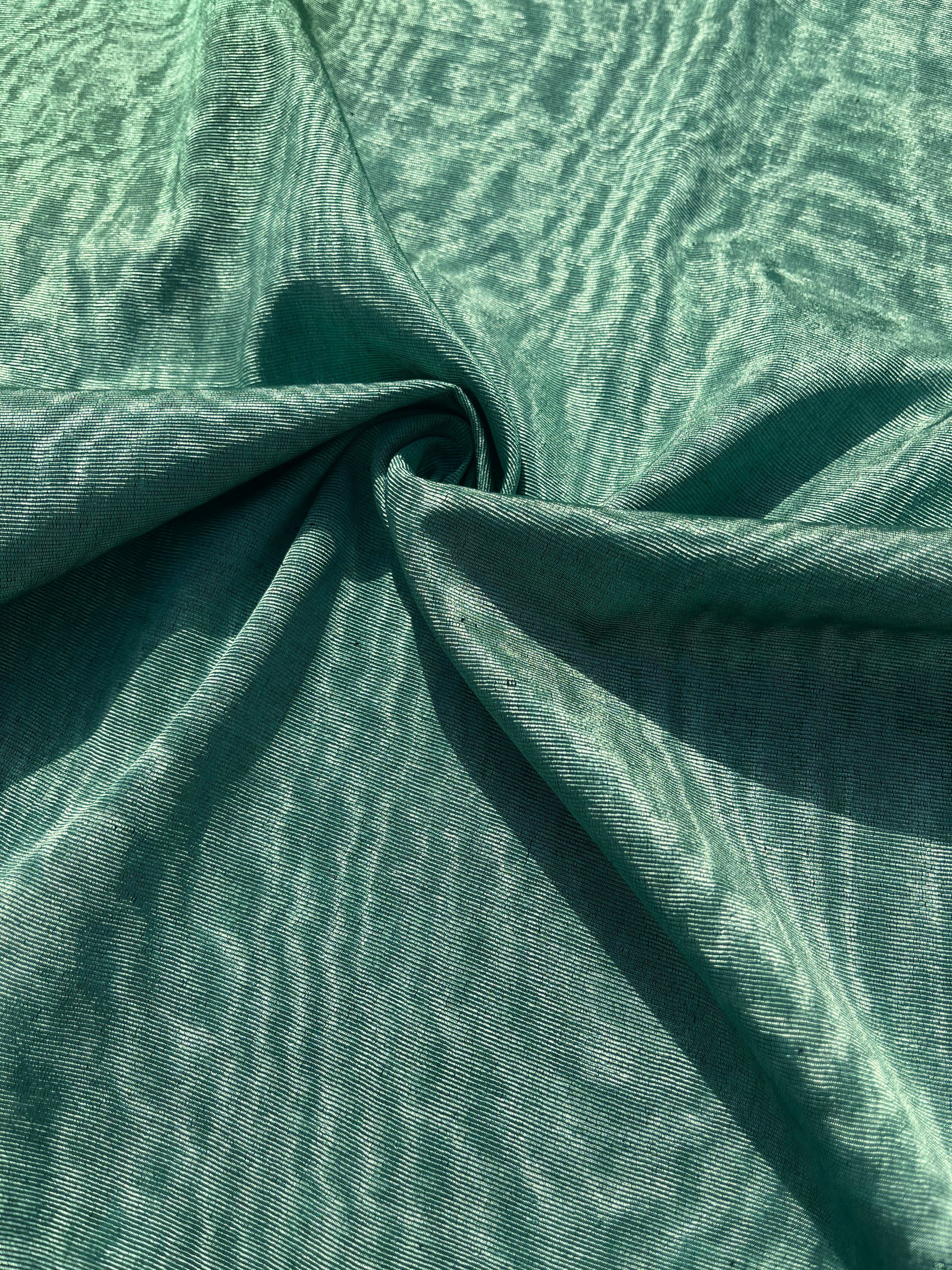 Green Colour Silk Moire Home Textile Interior Fabrics, Watermark Pattern.
