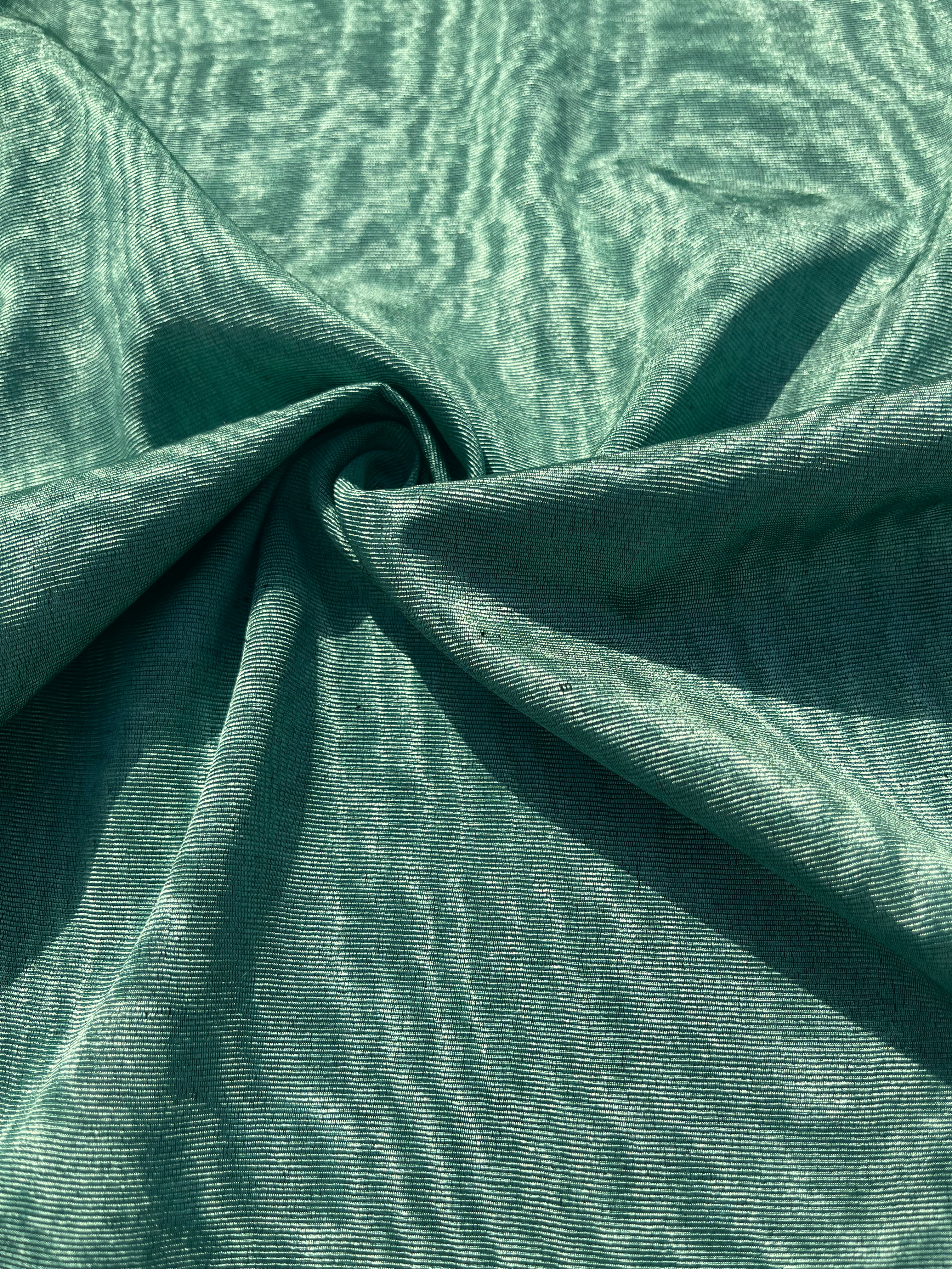 Green Colour Silk Moire Home Textile Interior Fabrics, Watermark Pattern.