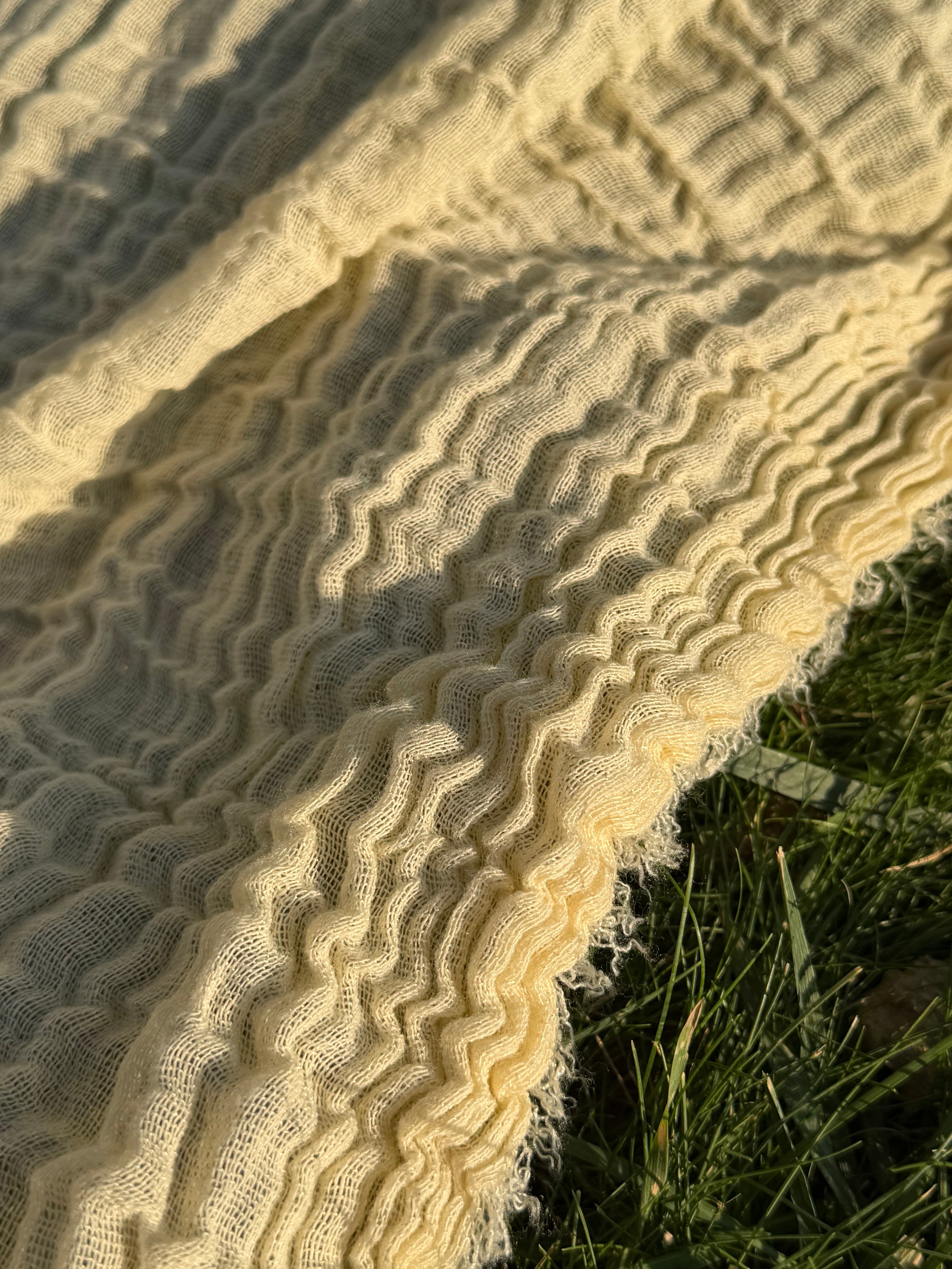 Stretchy Crinkle Cotton Fabric, Textured Surface, Black & Natural White & Butter Yellow