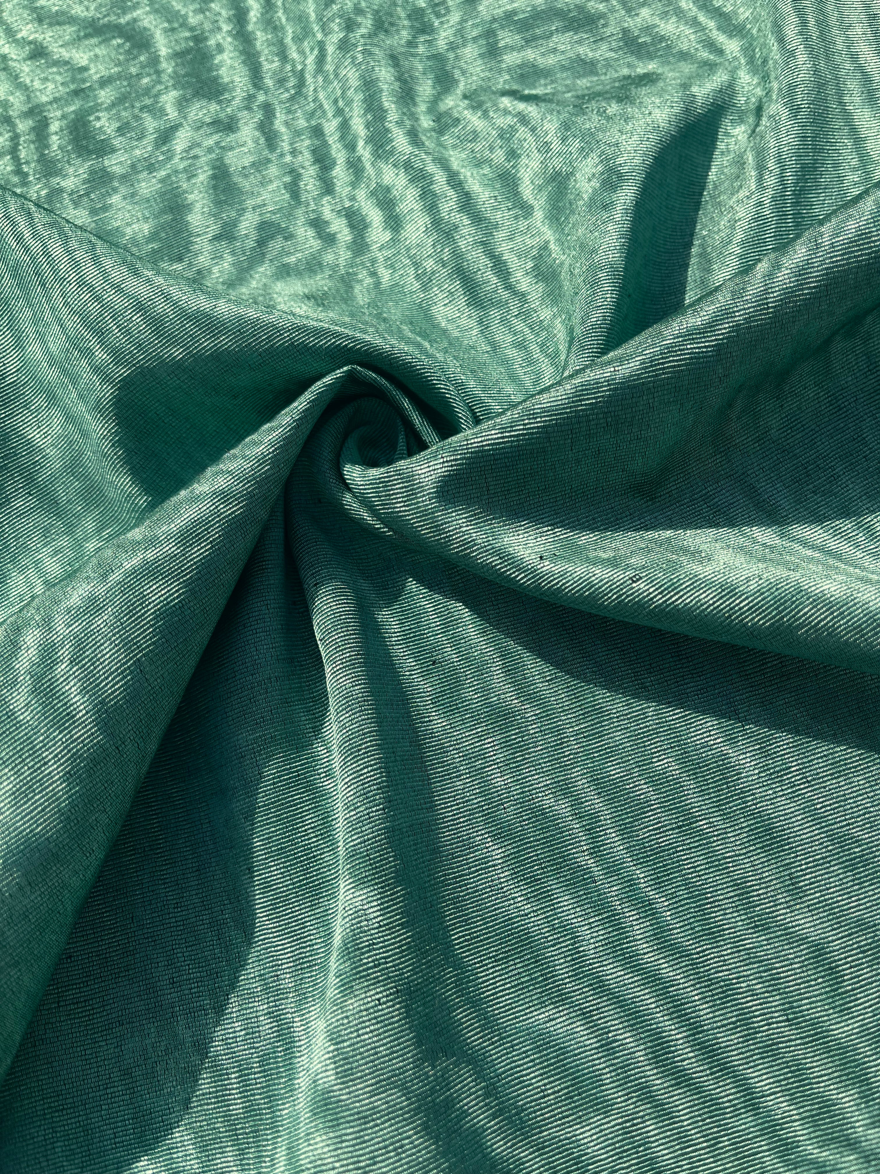 Green Colour Silk Moire Home Textile Interior Fabrics, Watermark Pattern.