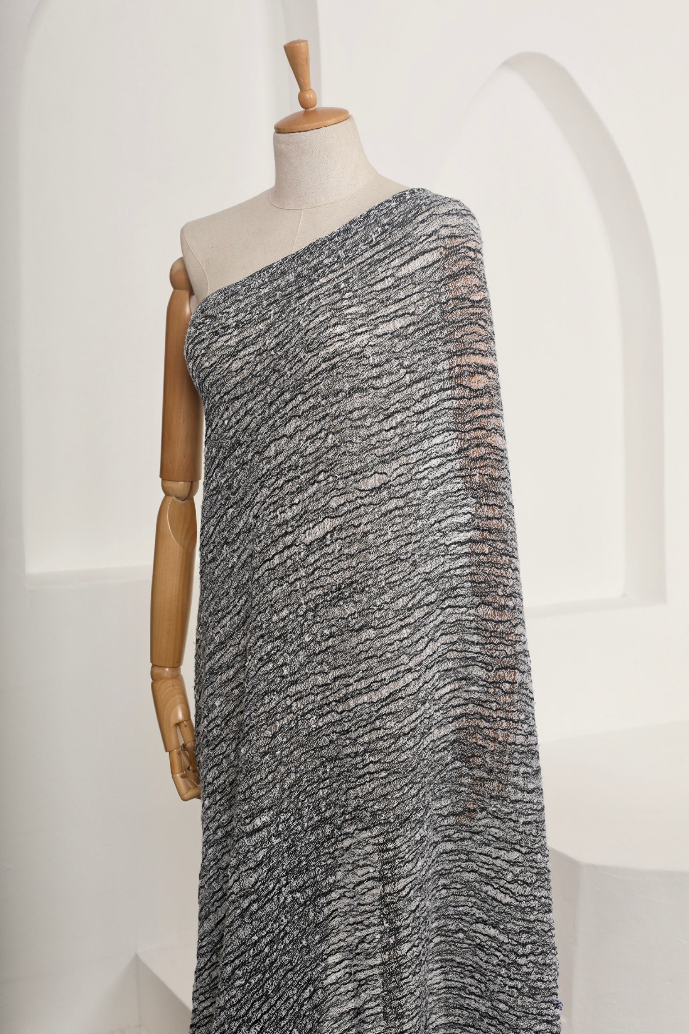 Black White Unique Natural Sheer, Textured Cotton Linen Mix Special Fabrics.