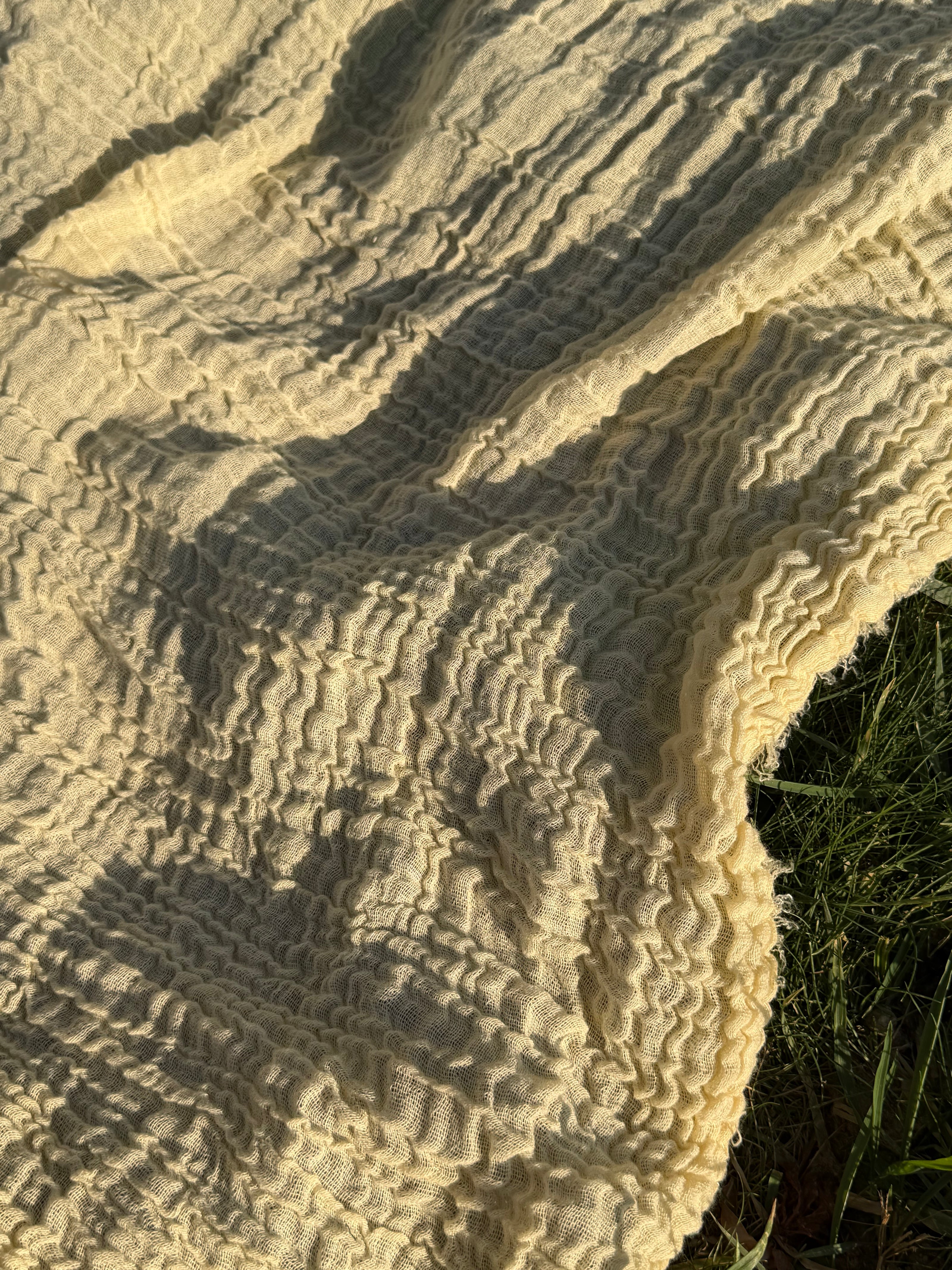 Stretchy Crinkle Cotton Fabric, Textured Surface, Black & Natural White & Butter Yellow