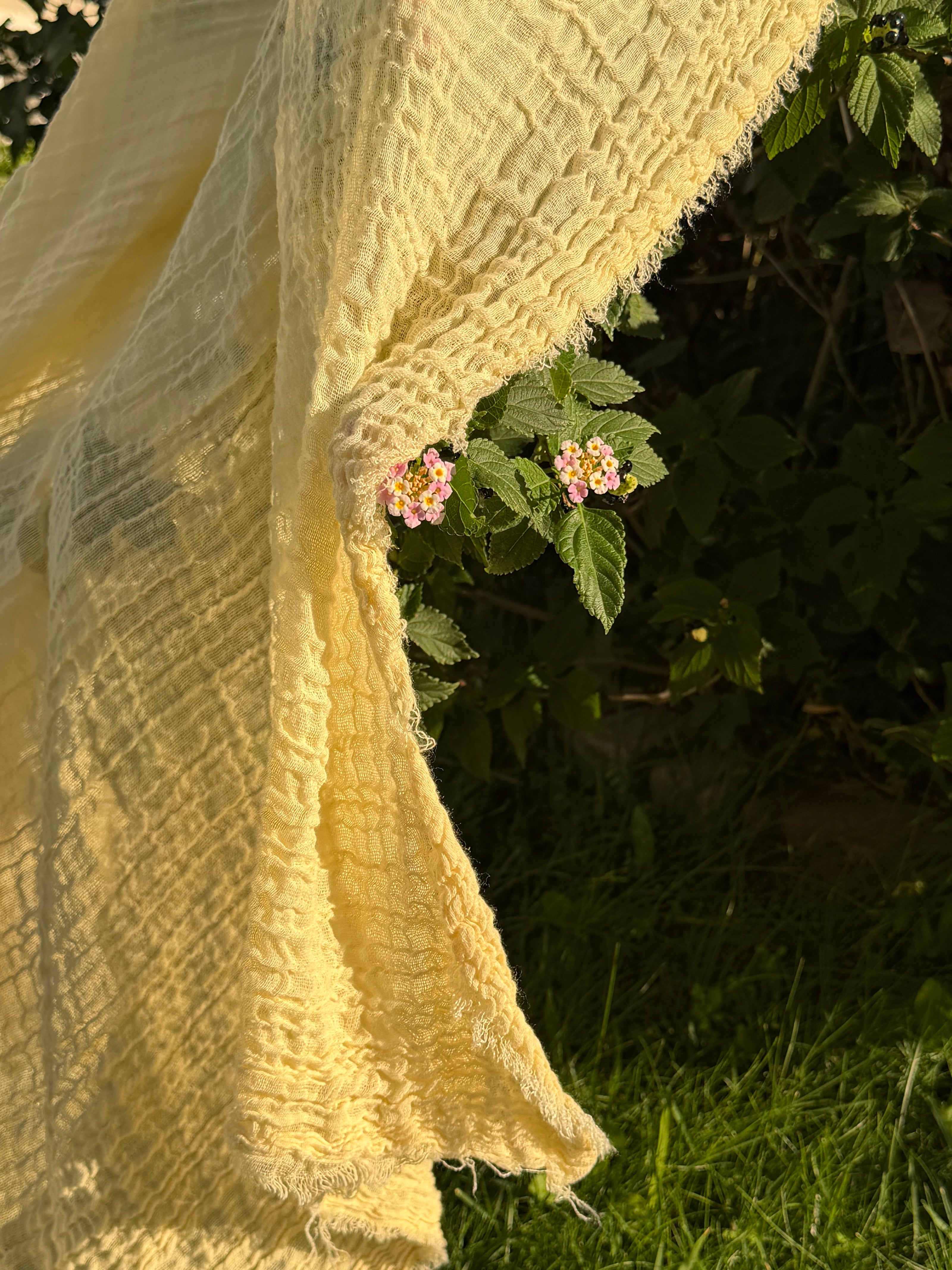 Stretchy Crinkle Cotton Fabric, Textured Surface, Black & Natural White & Butter Yellow