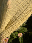 Stretchy Crinkle Cotton Fabric, Textured Surface, Black & Natural White & Butter Yellow