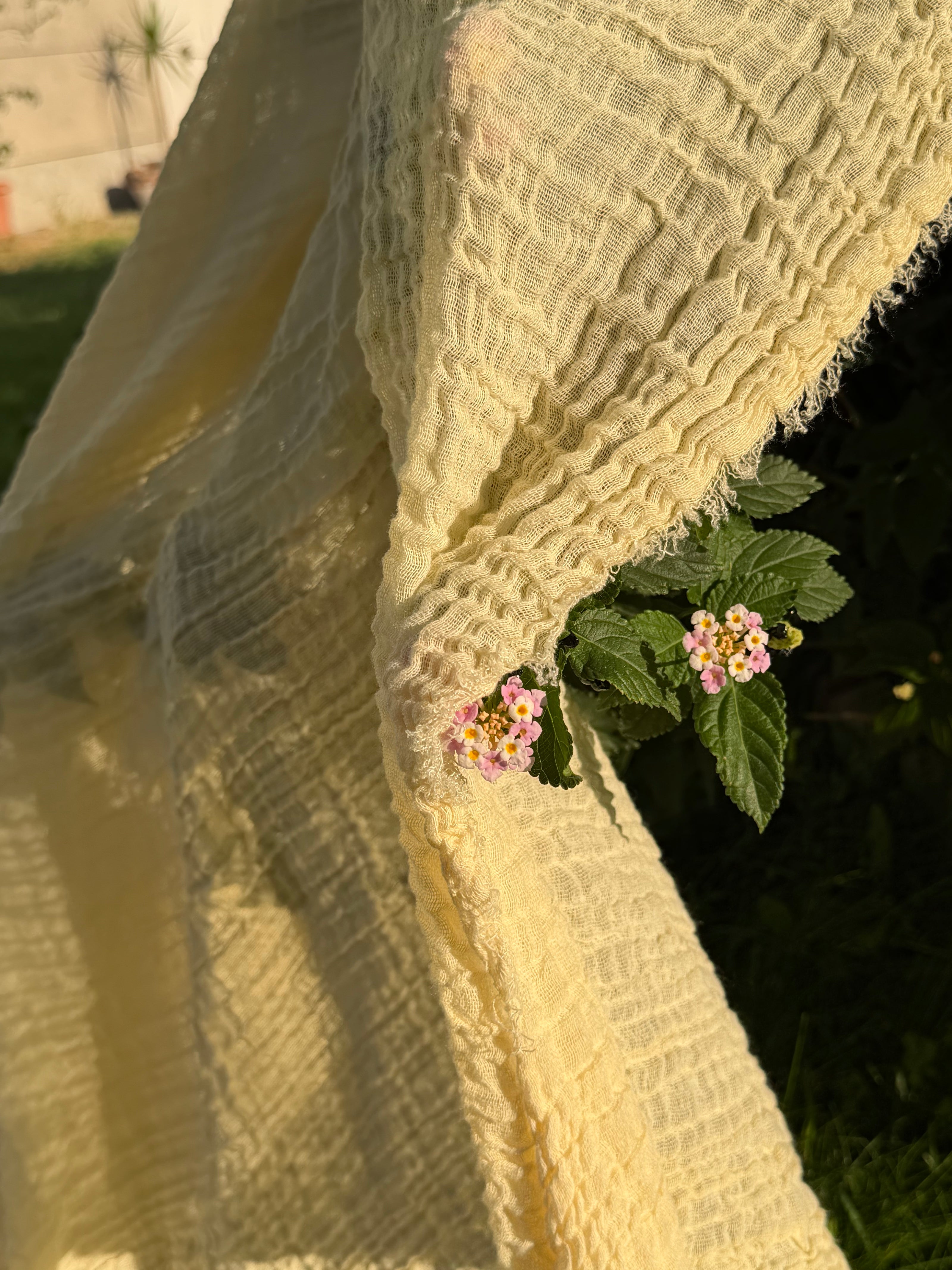 Stretchy Crinkle Cotton Fabric, Textured Surface, Black & Natural White & Butter Yellow