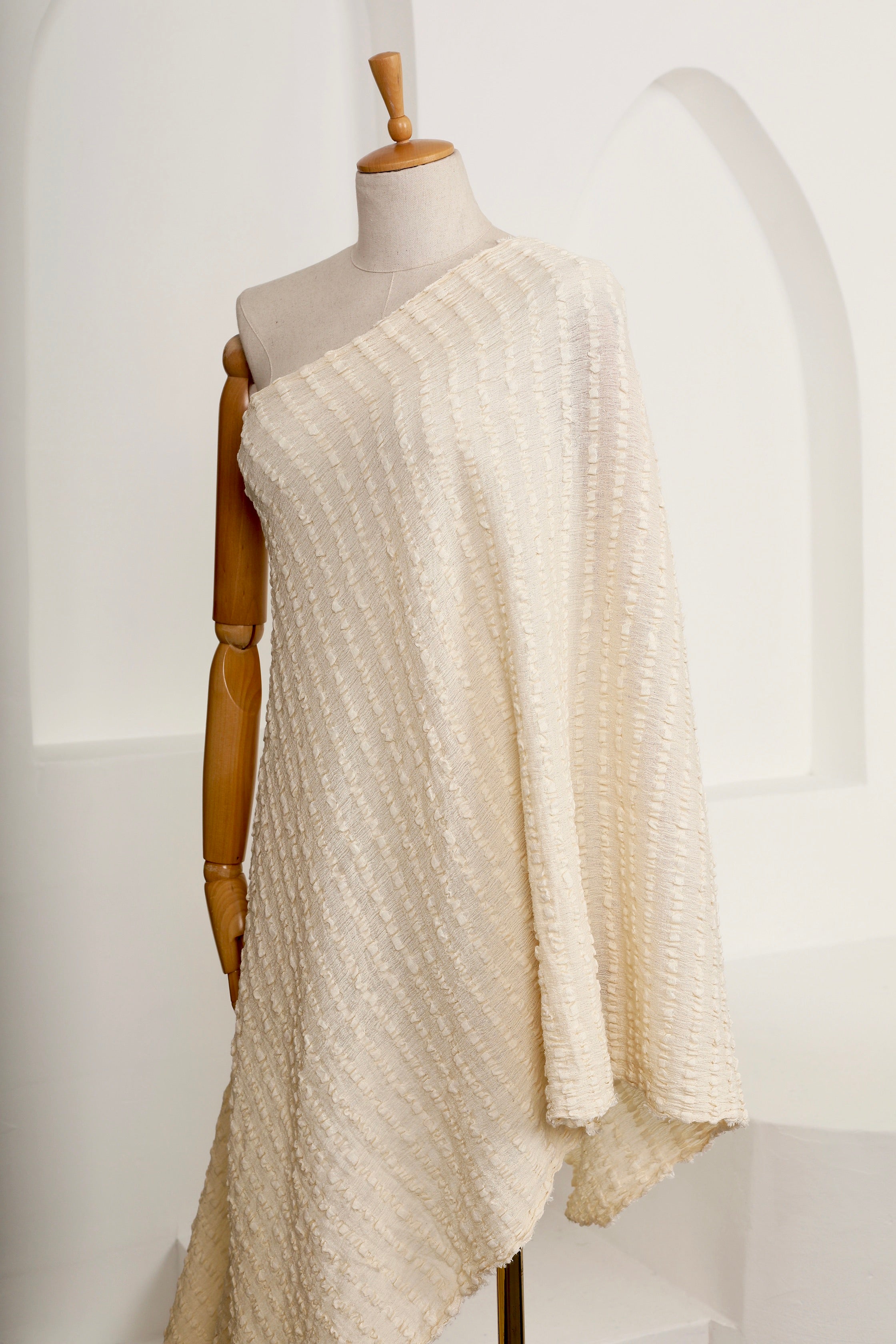 Neutral Textured Cotton Stretchy Crinkle Fabric.