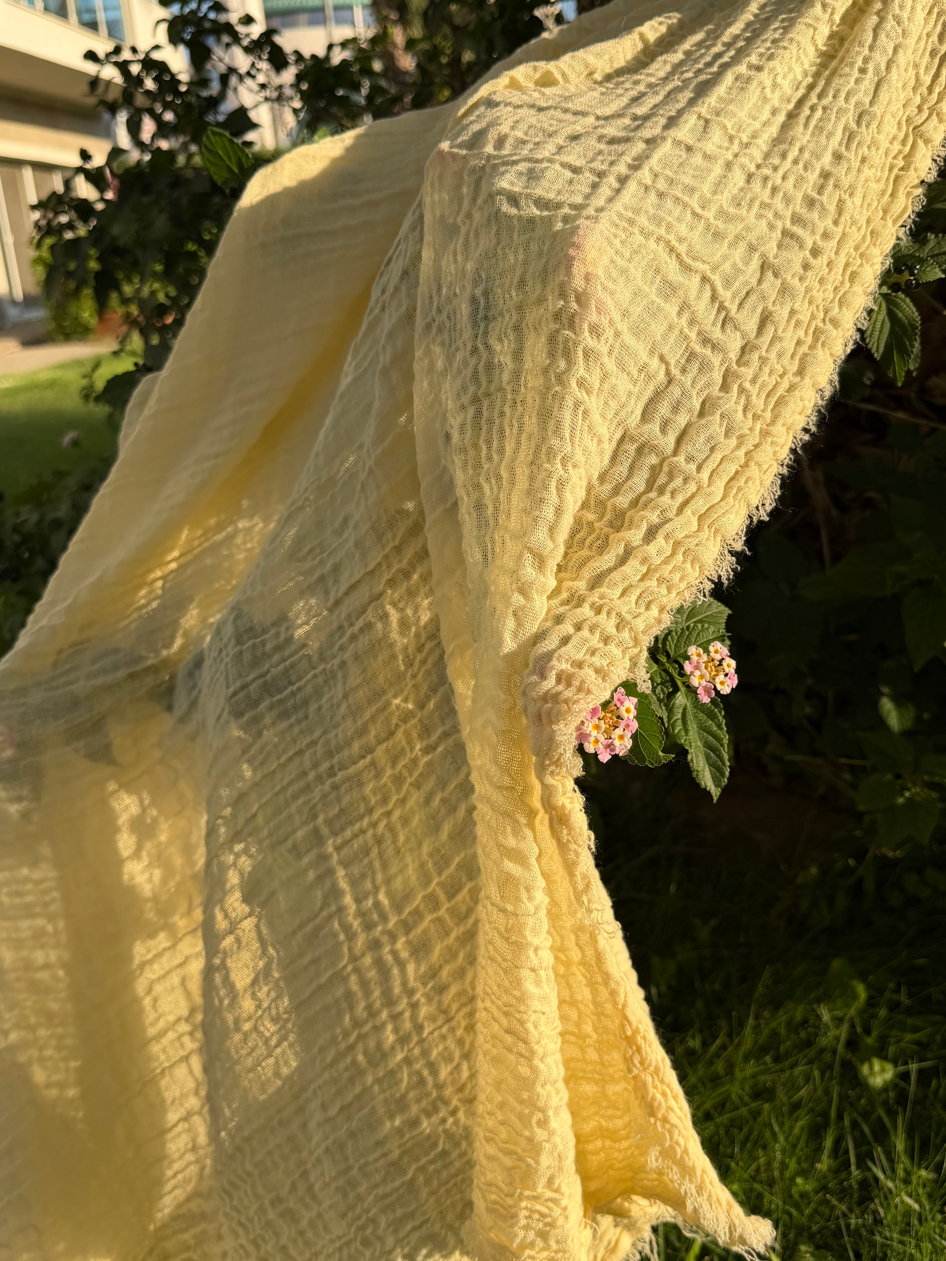 Stretchy Crinkle Cotton Fabric, Textured Surface, Black & Natural White & Butter Yellow