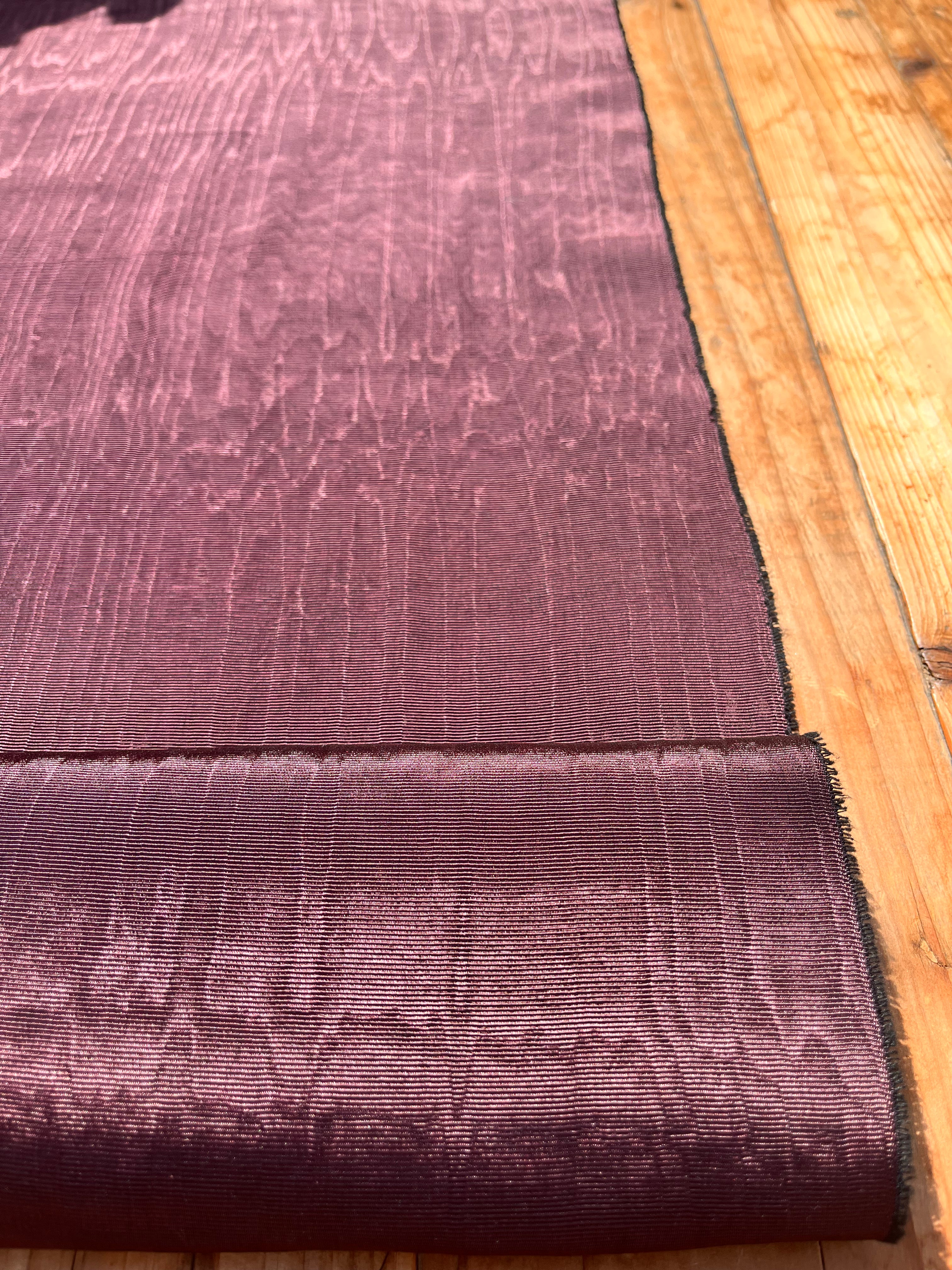 Damson Colour Silk Moire Home Textile Interior Fabrics, Watermark Pattern.