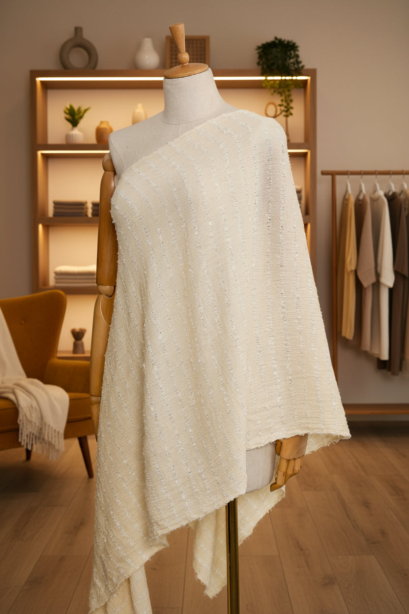 Nötr Dokulu Pamuklu Esnek Buruşuk Kumaş: Kimono Yaz Etekleri Yenidoğan Kıyafetleri İçin Benzersiz Kalite | Esnek Seçenekler, El Dokuması.