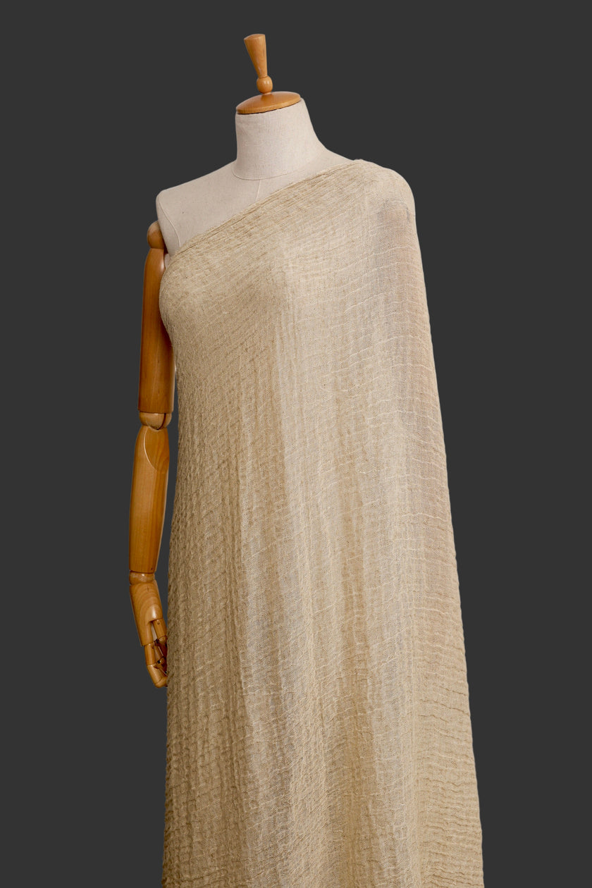 Neutral Stretchy Crinkle Linen Fabric, Textured Surface.