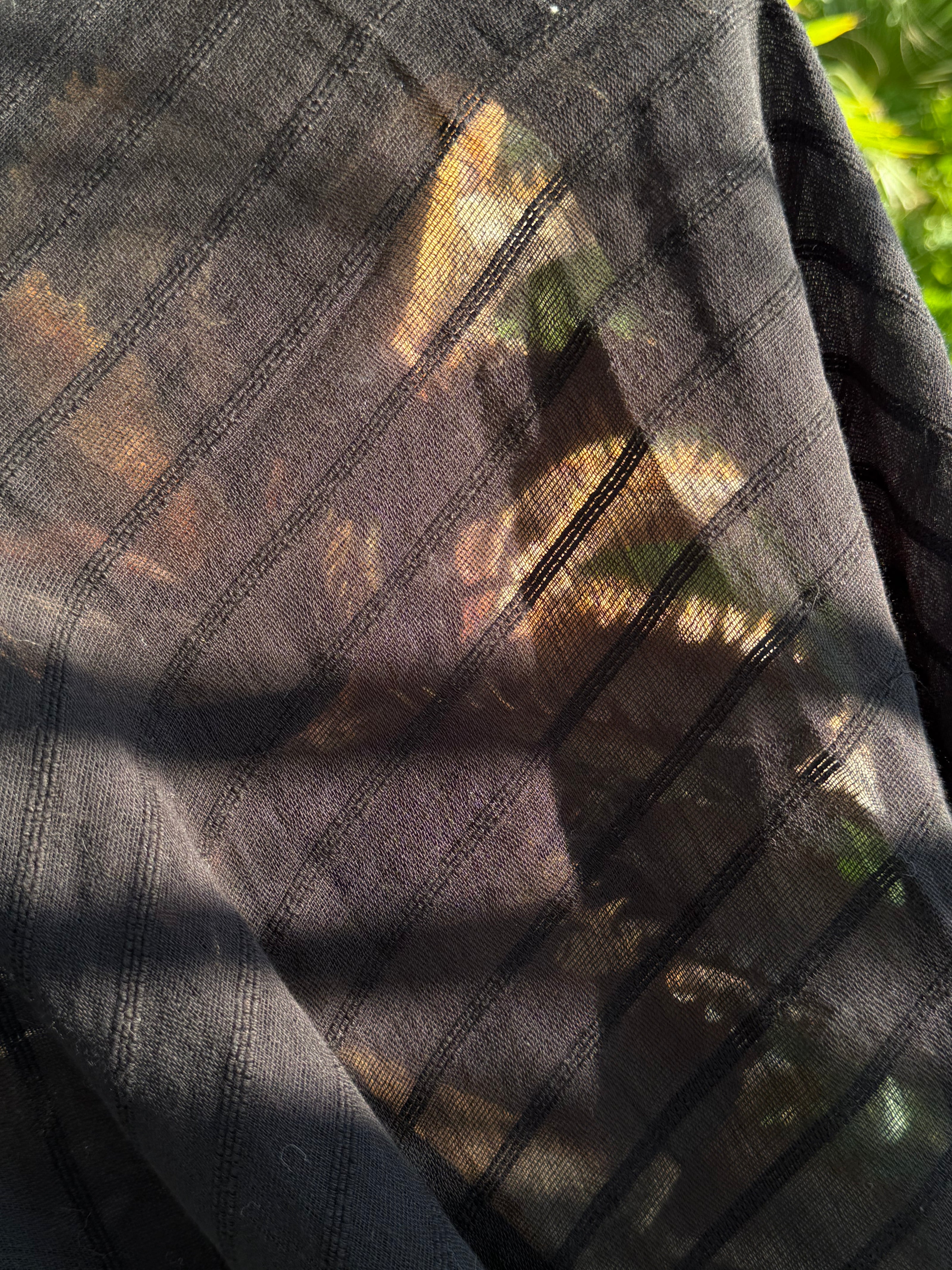 Black Striped Cotton Gauze Fabric – Lightweight Sheer Open Weave Summer Fabric