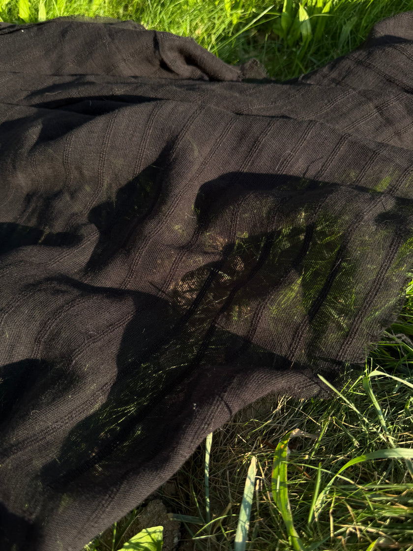 Black Striped Cotton Gauze Fabric – Lightweight Sheer Open Weave Summer Fabric