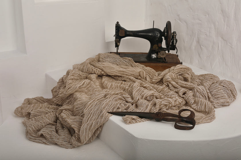 Metre Keten Kumaş, Organik Pamuklu Kumaş, Dokulu El Dokuma Yarı Şeffaf Doğal Kumaşlar.