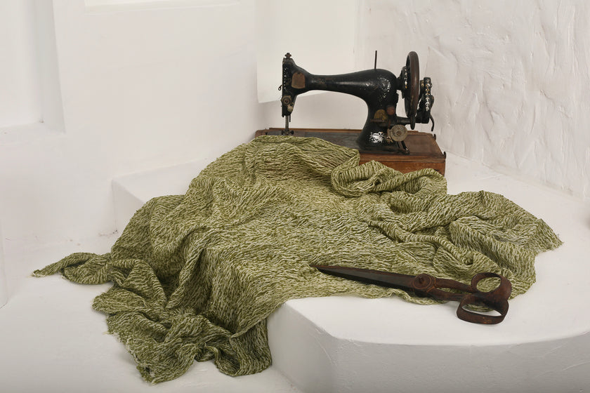 Metre Kare Yeşil Keten Kumaş, Organik Pamuklu Kumaş, Dokulu El Dokuma Doğal Kumaşlar.