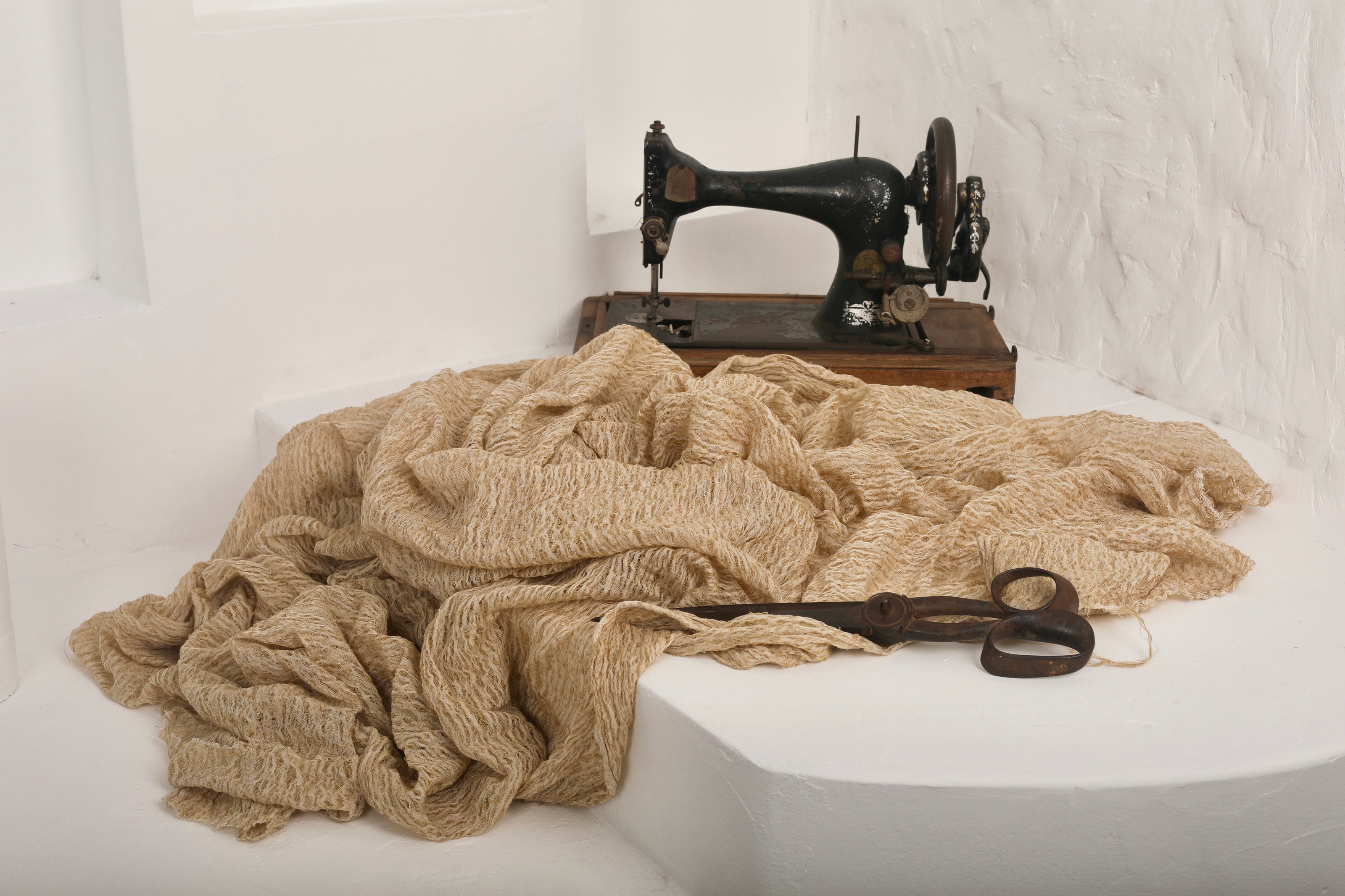 Camel Unique Natural Sheer, Textured Cotton Linen Mix Special Fabrics.