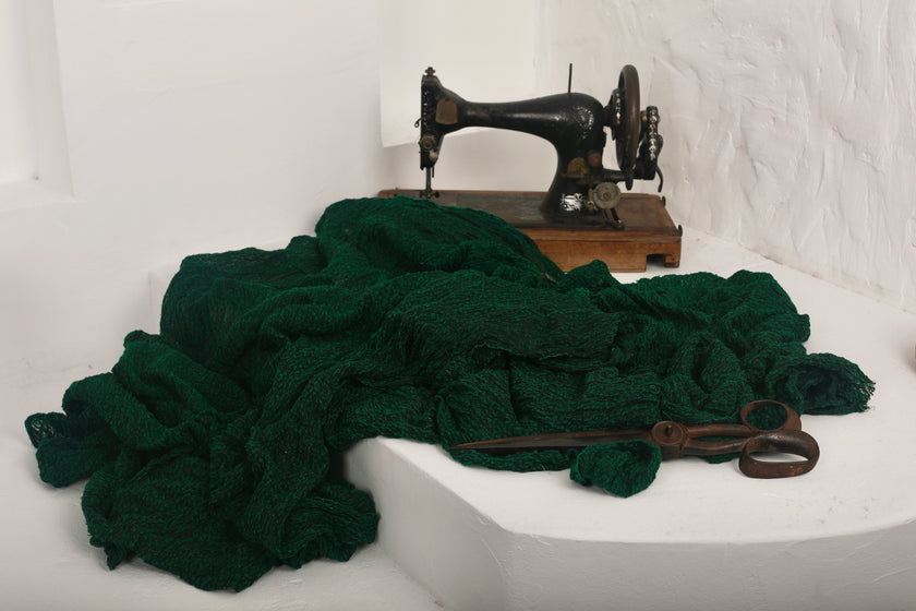 Metre Kare Yeşil Keten Kumaş, Organik Pamuklu Kumaş, Dokulu El Dokuma Yarı Şeffaf Doğal Kumaşlar.