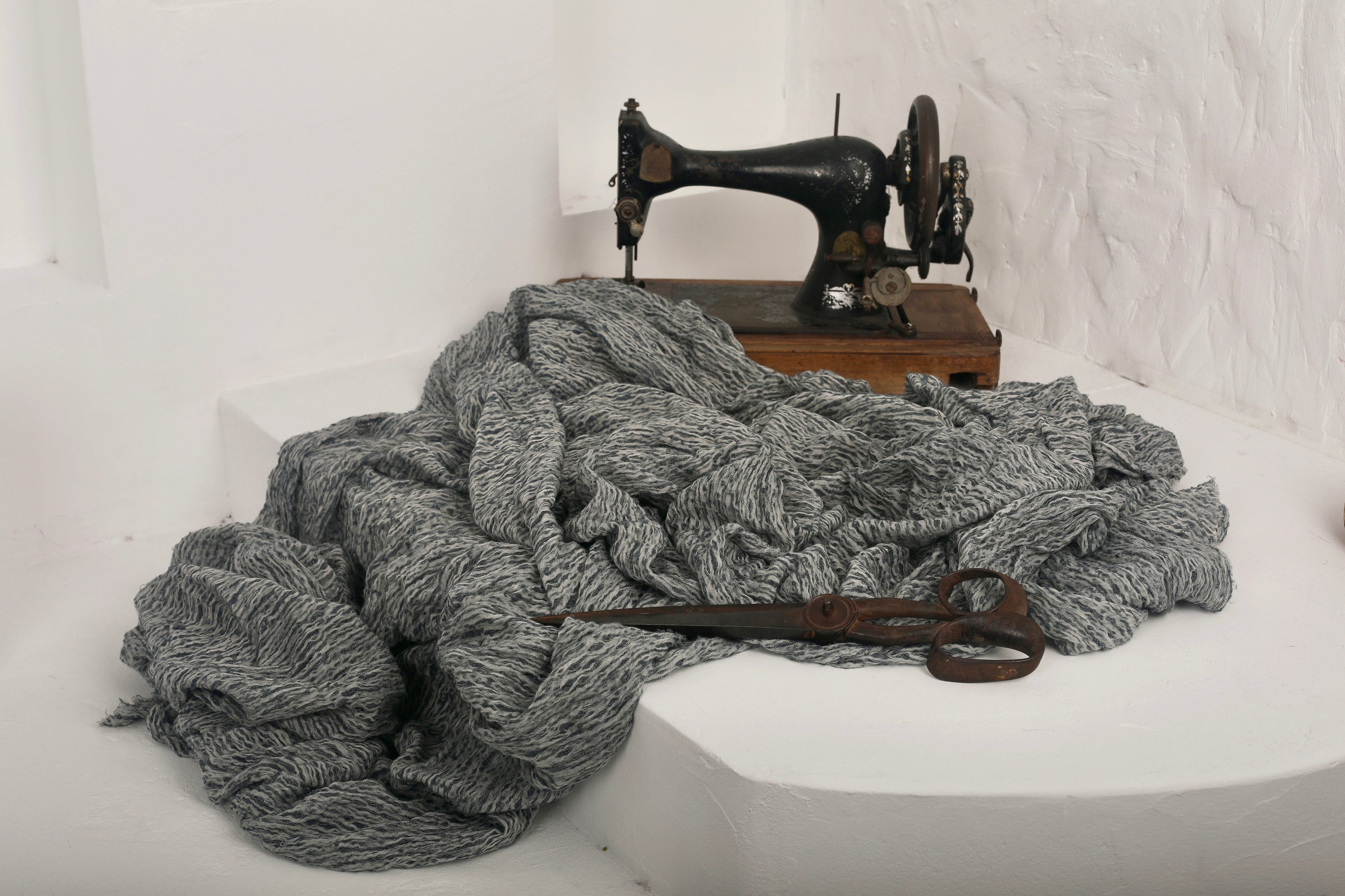 Bluish Gray Linen Fabric By The Yard Textured Handloom Semi-Sheer Natural Fabrics.