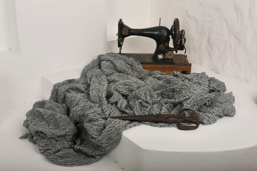 Metre Kare Mavi Gri Keten Kumaş, Organik Pamuklu Kumaş, Dokulu El Dokuma Yarı Şeffaf Doğal Kumaşlar.