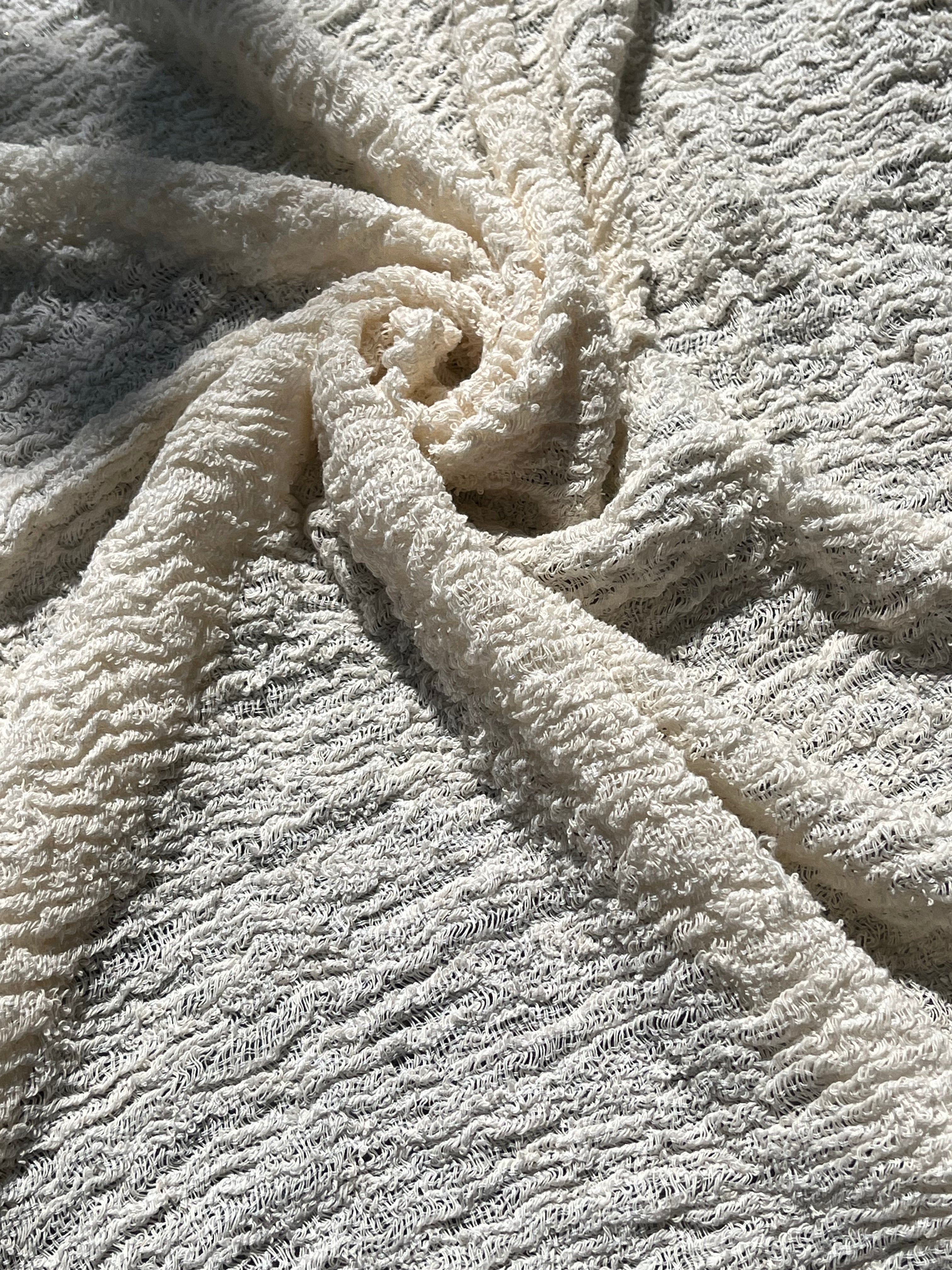 Tissu en lin par cour, tissu en coton biologique, tissus naturels semi-transparents texturés / non blanchis, blanc ivoire.