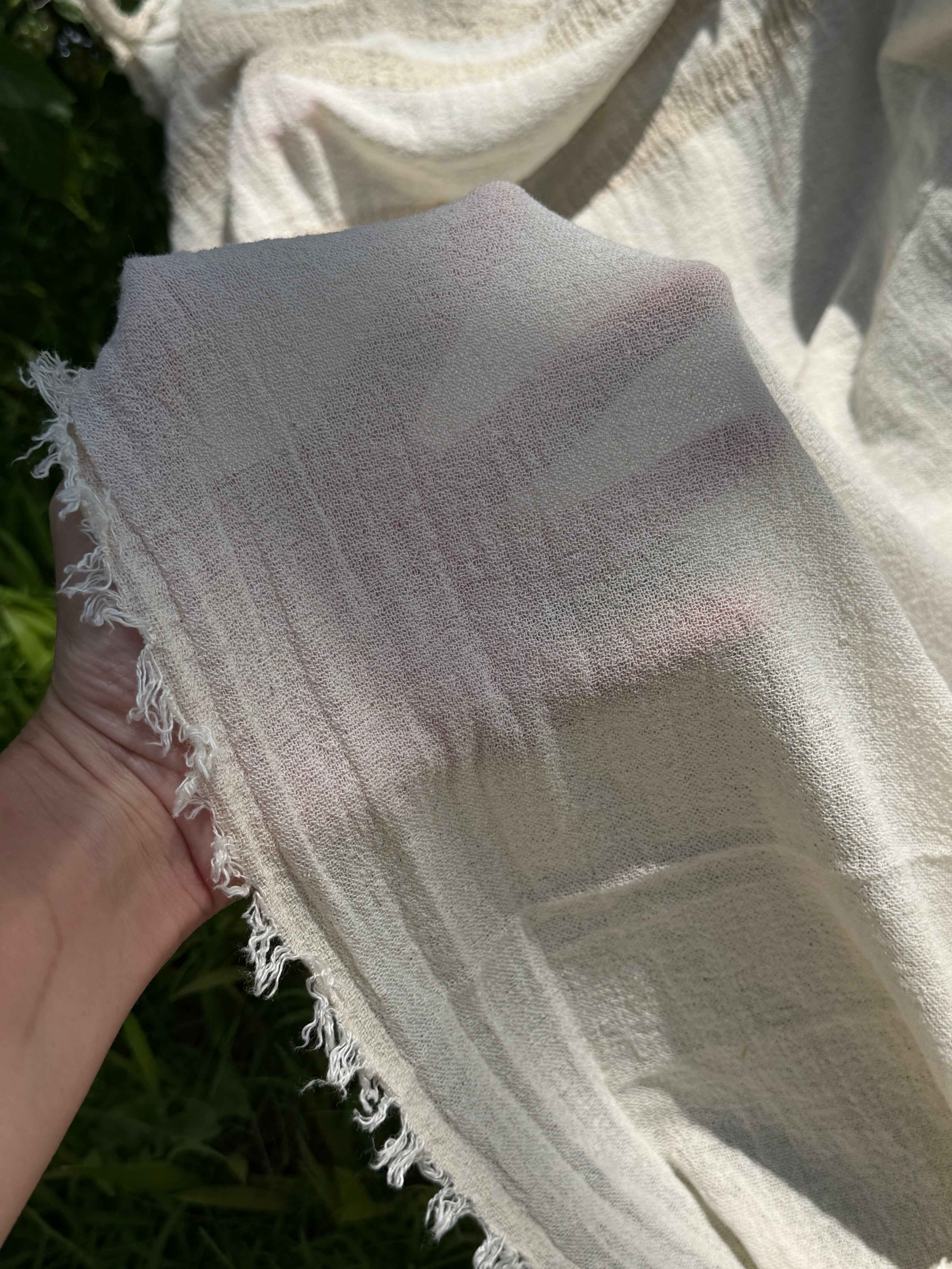 100% Organic Cotton Fabric Panel – Lightweight Fringed Beach Dress Fabric
