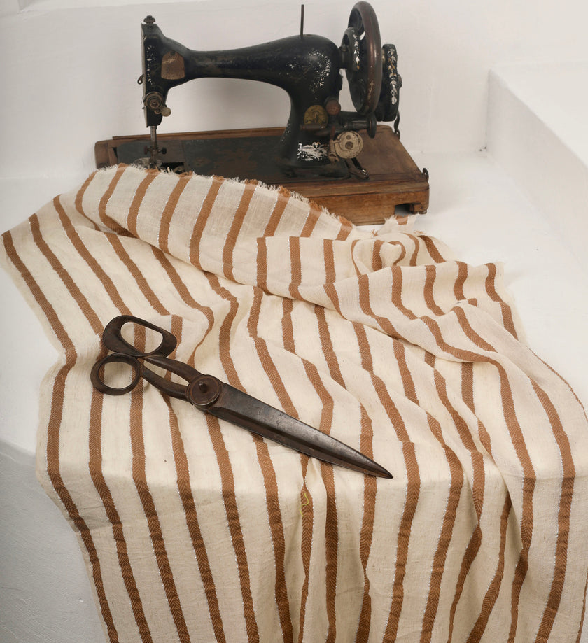 Balıksırtı Çizgili Nötr Organik Pamuklu Çift Yüzlü Kumaş Metre Fiyatı, Çizgili Doğal Kumaş, Geniş En.