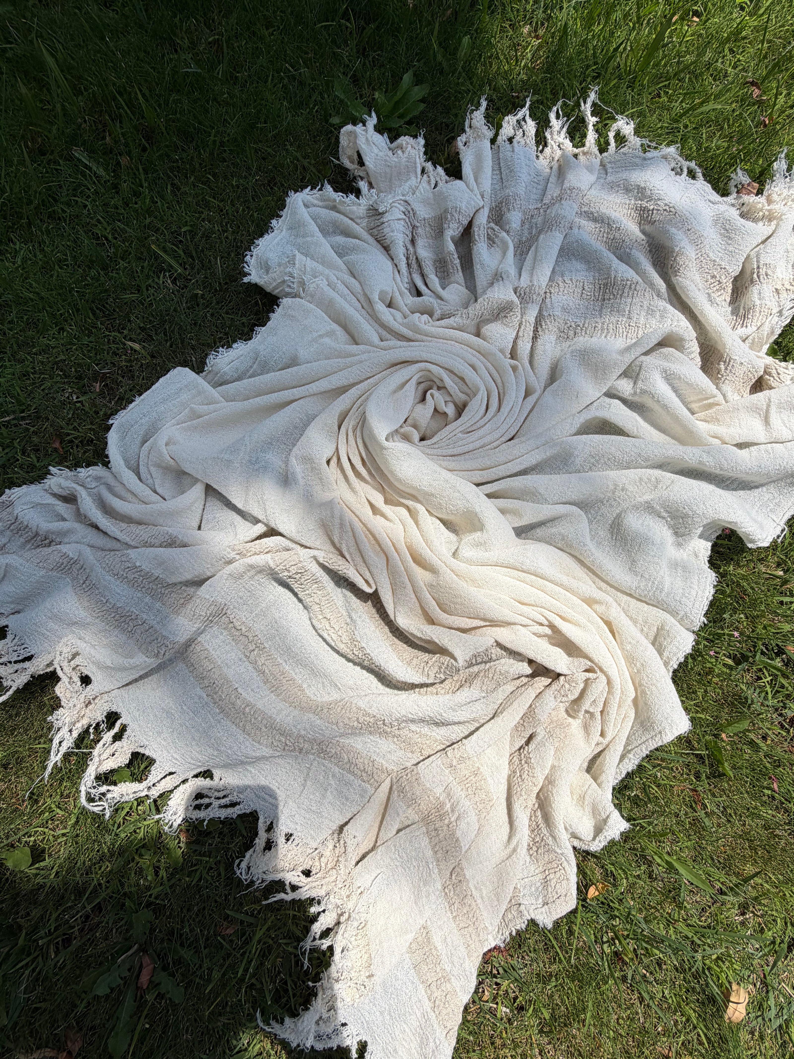 100% Organic Cotton Fabric Panel – Lightweight Fringed Beach Dress Fabric