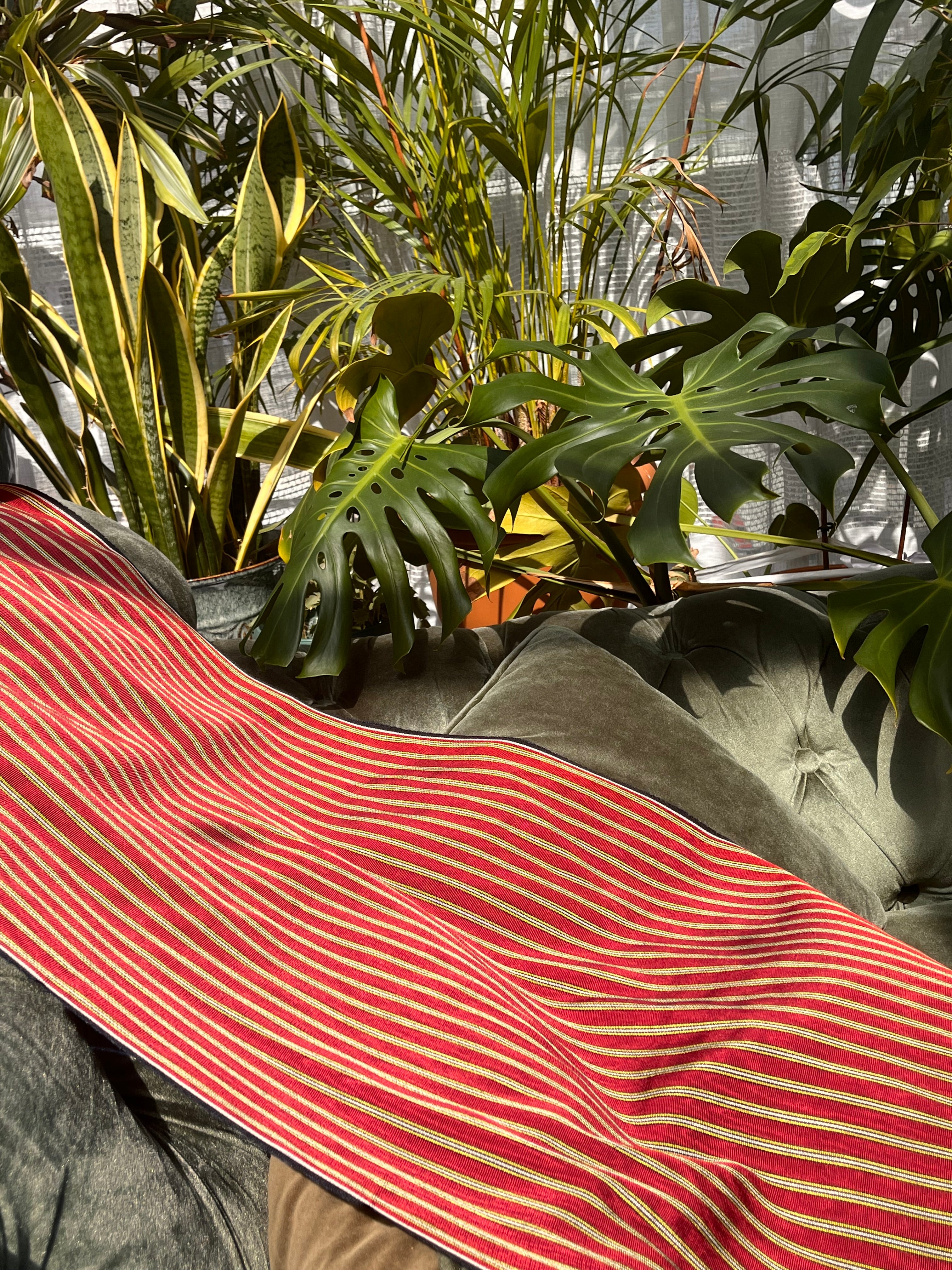 Red - Yellow Stripes Silk Fabric, Moire Silk Fabric, Silk By The Yard. Watermark Pattern.