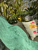 Green Colour Silk Moire Home Textile Interior Fabrics, Watermark Pattern.
