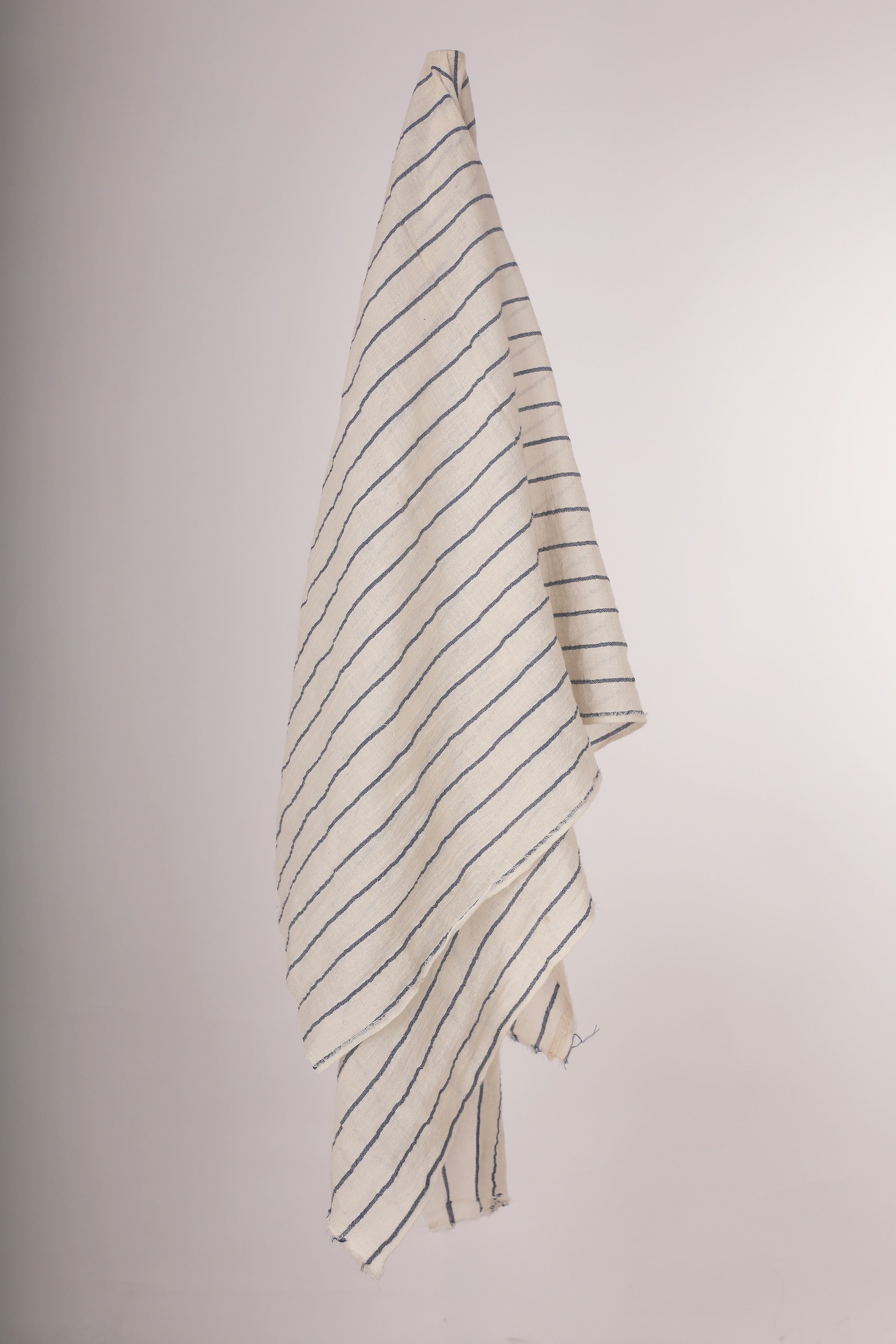 Navy - Black Striped Neutral Organic Cotton Fabric By The Meter.