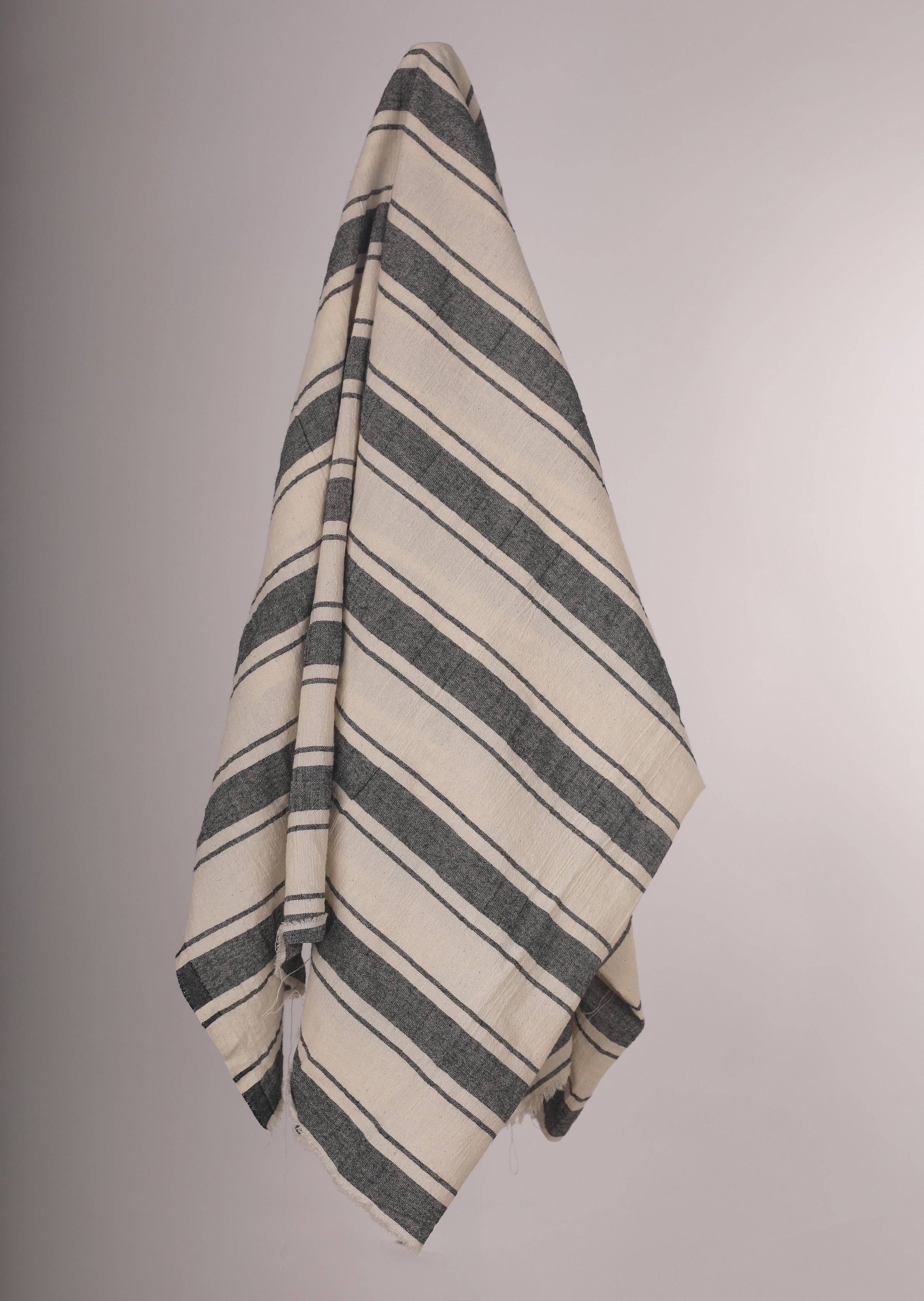 Sile Cloth Cotton Natural Fabric With Black Stripes.