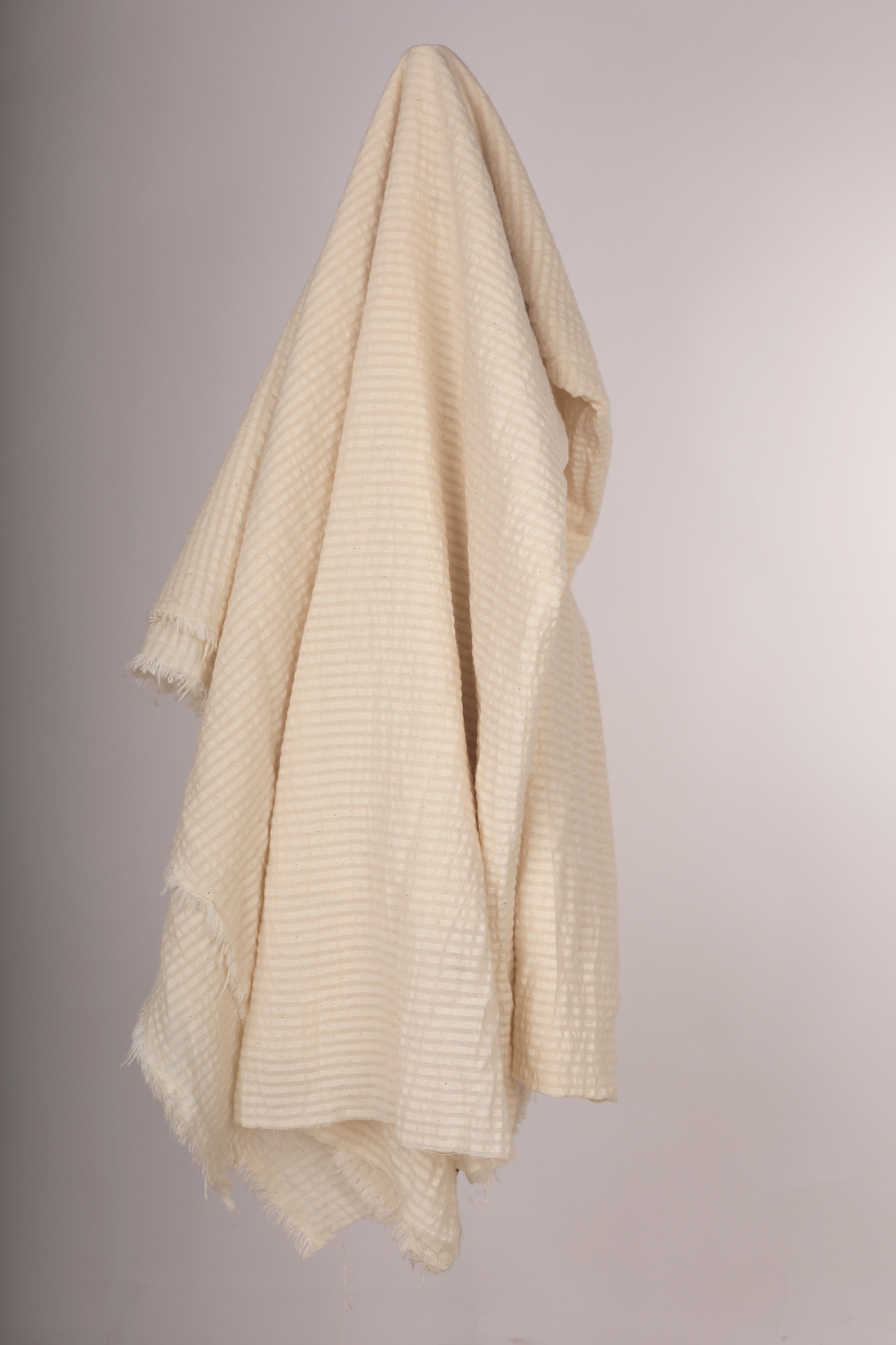 Ecru Cotton Linen Fabric By The Meter, Neutral Undyed Pin Stripes.