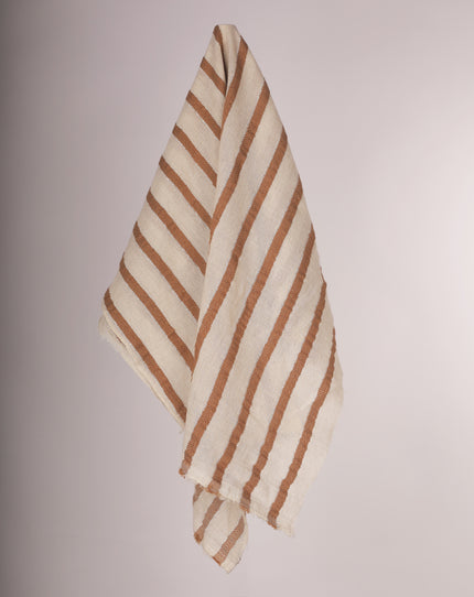 Herringbone Striped Neutral Organic Cotton Double Face Fabric By The Meter.