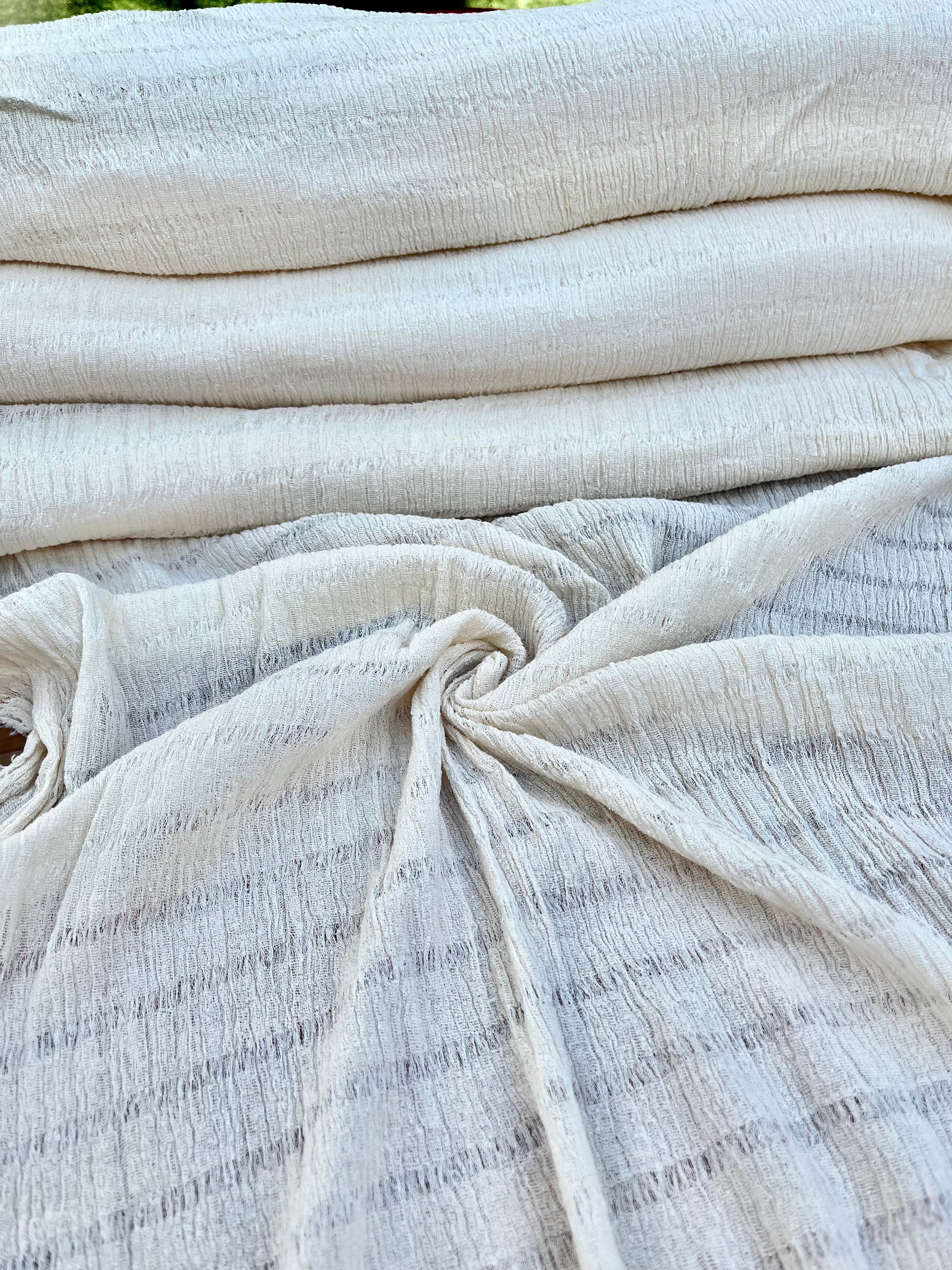 Neutral Textured Turkish Cotton Crinkle Fabric Stretchy.
