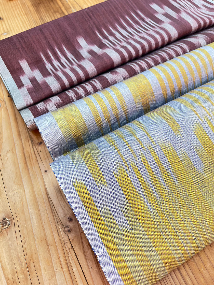 Sarı İkat Çizgili Lüks İpek Döşeme Osmanlı Başlık, Ev Tekstili İç Mekan Kumaşları: Yastık Kılıfları, Kimono Esintili Tasarımlar, Filigran Desenleri.