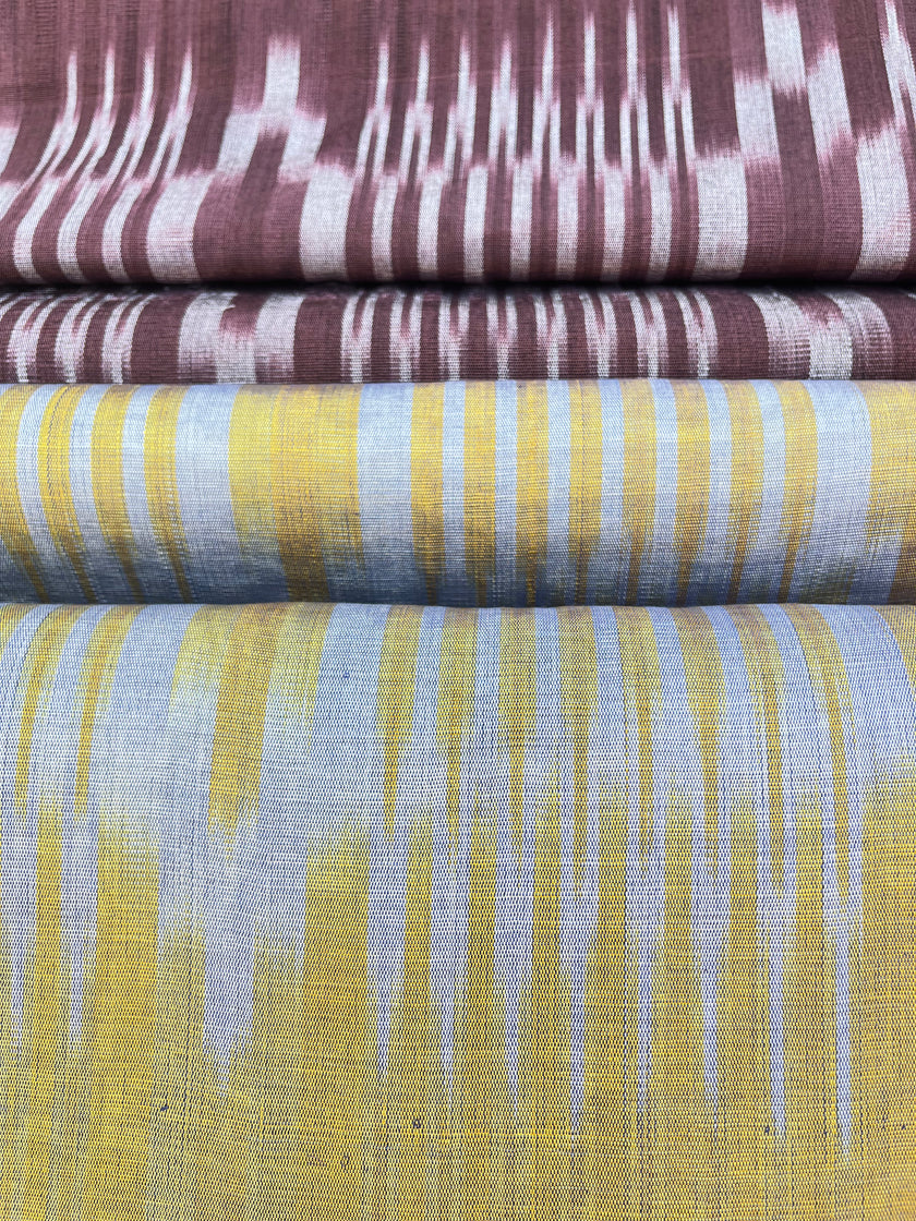 Sarı İkat Çizgili Lüks İpek Döşeme Osmanlı Başlık, Ev Tekstili İç Mekan Kumaşları: Yastık Kılıfları, Kimono Esintili Tasarımlar, Filigran Desenleri.