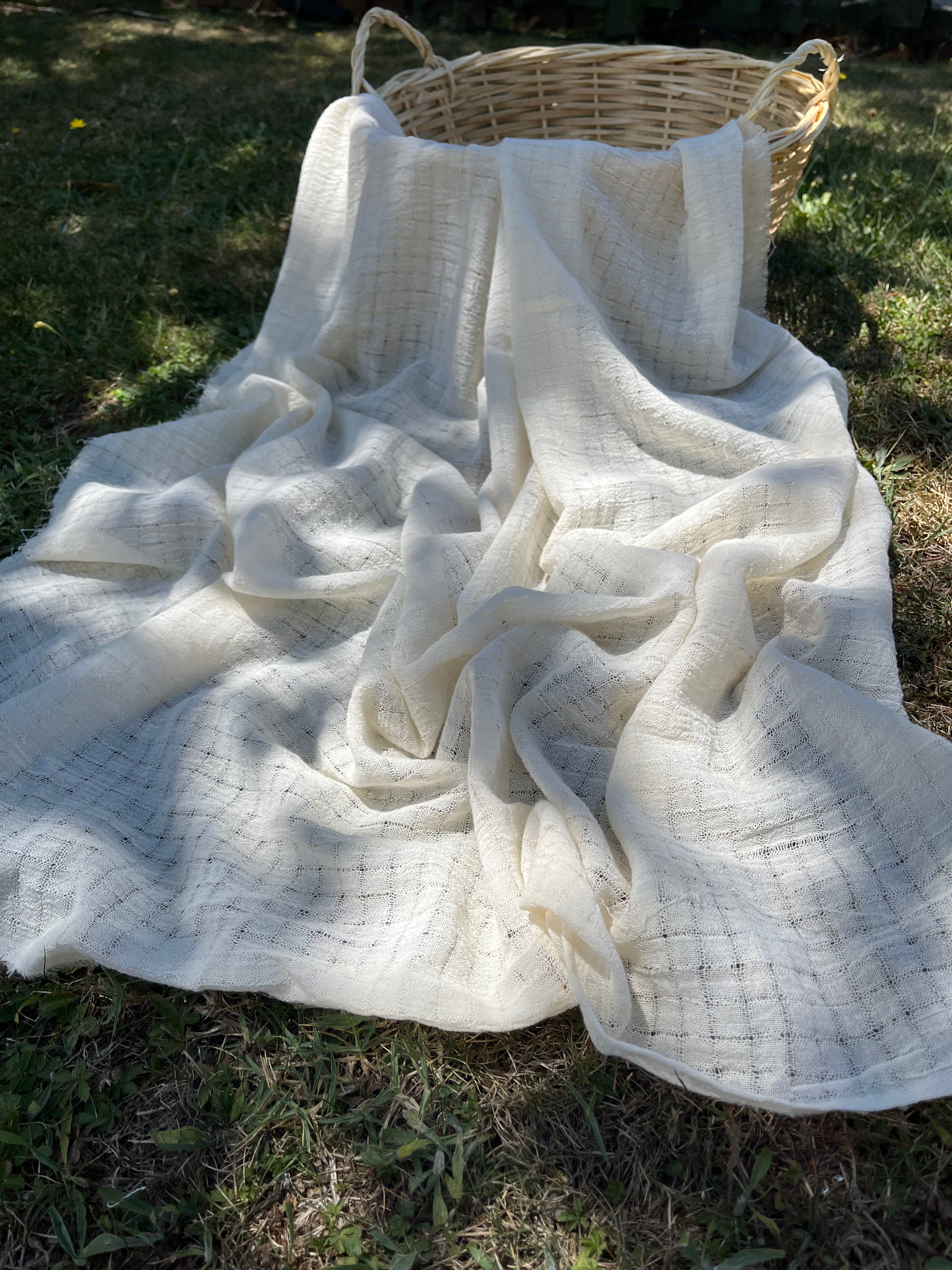Check Weave Sheer Neutral Cotton Fabric