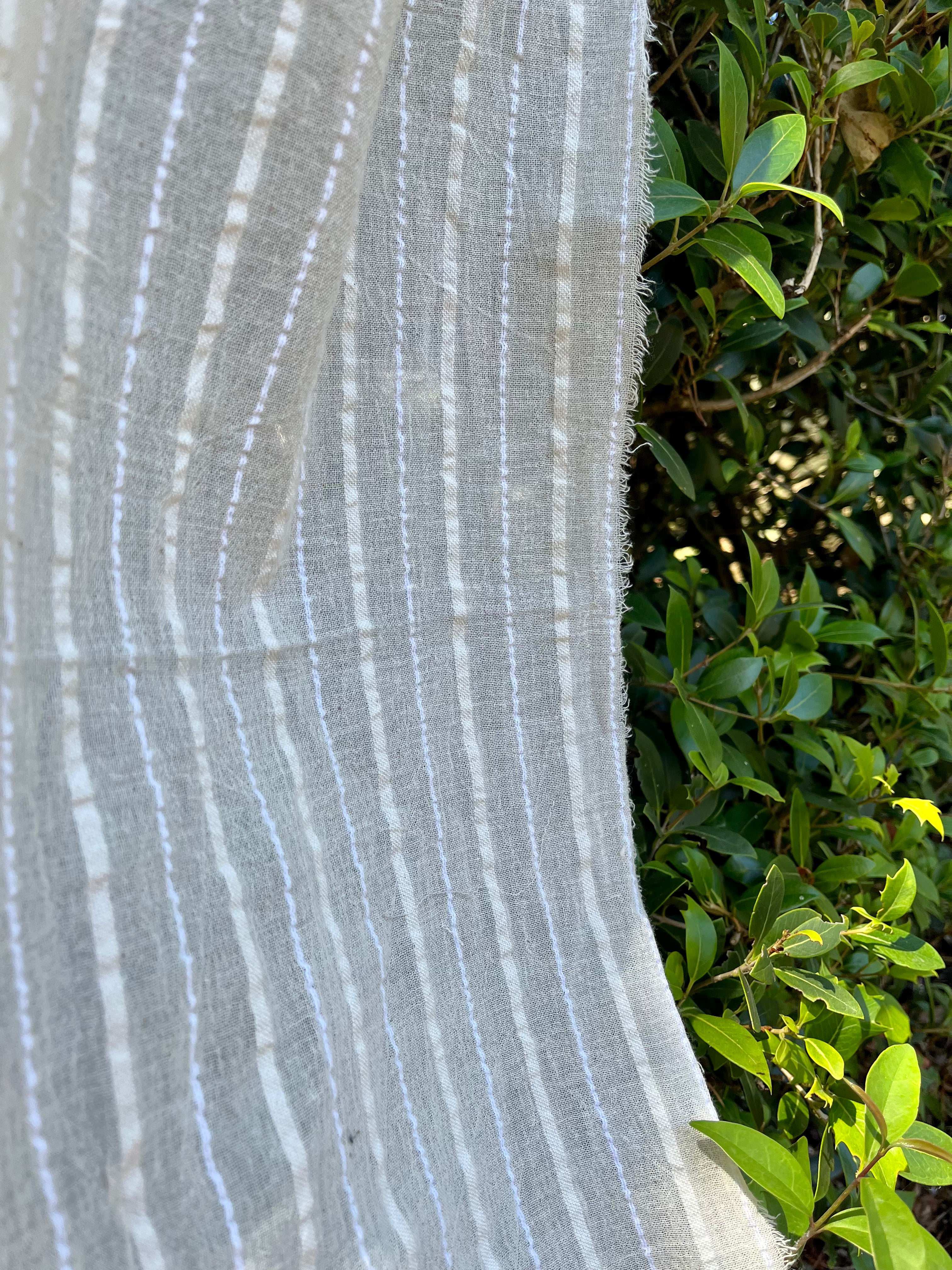 White Pin Striped Neutral Organic Cotton Fabric By The Meter.