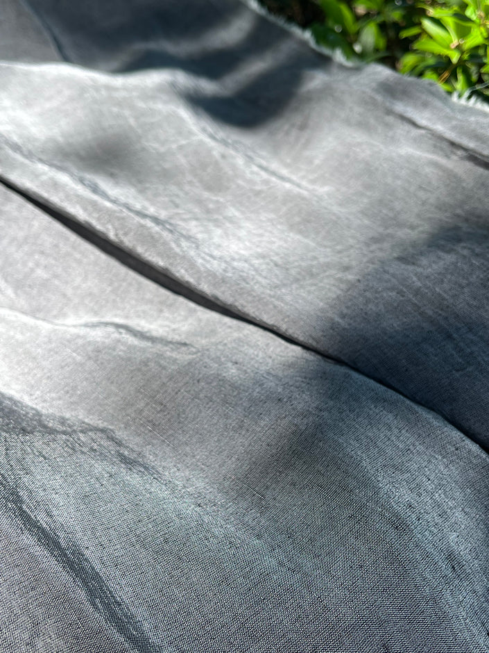Silver Gray Linen Silk Fabric, Shantung.