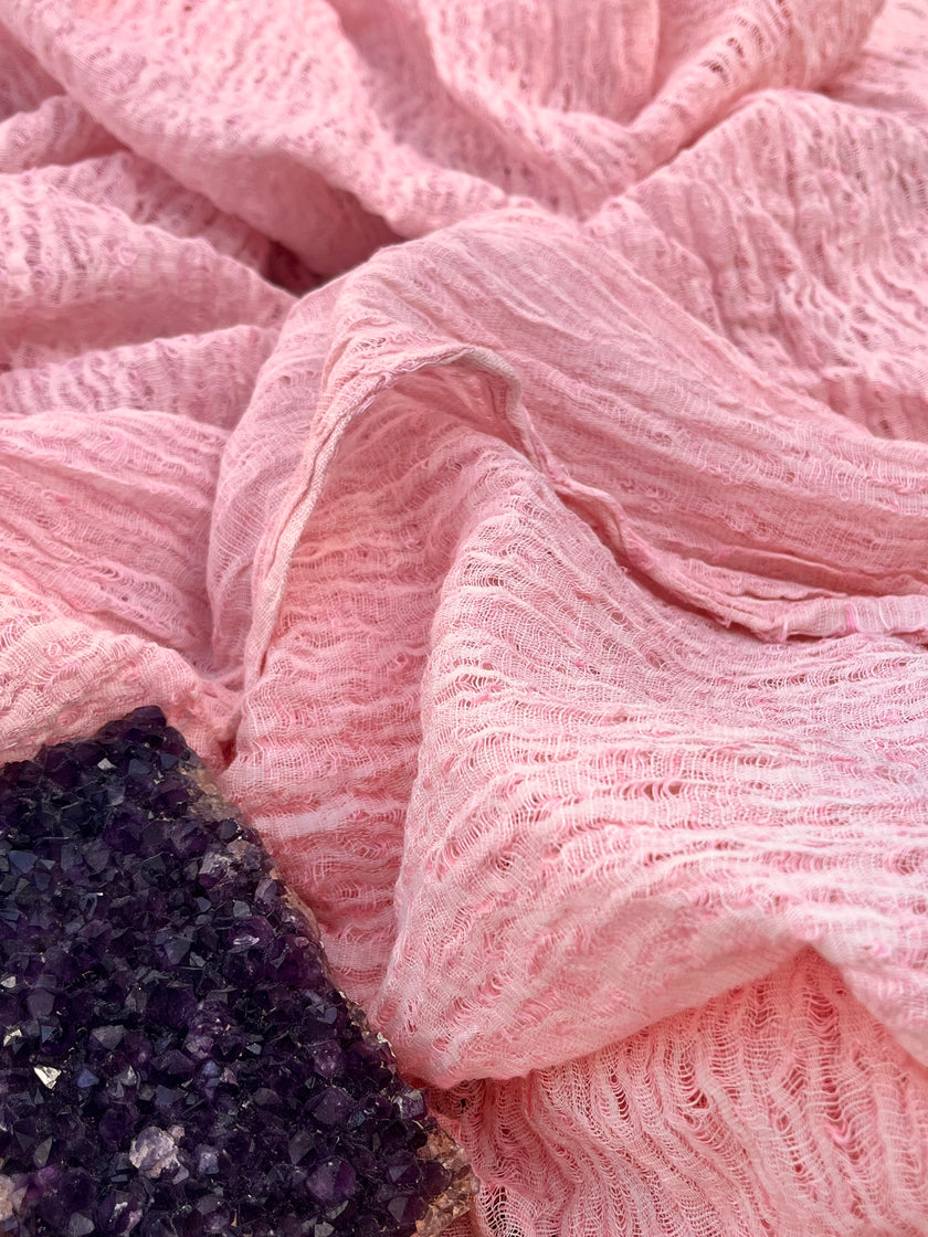 Metre Kare Şeker Pembe Keten Kumaş, Organik Pamuklu Kumaş, Dokulu El Dokuma Yarı Şeffaf Doğal Kumaşlar.