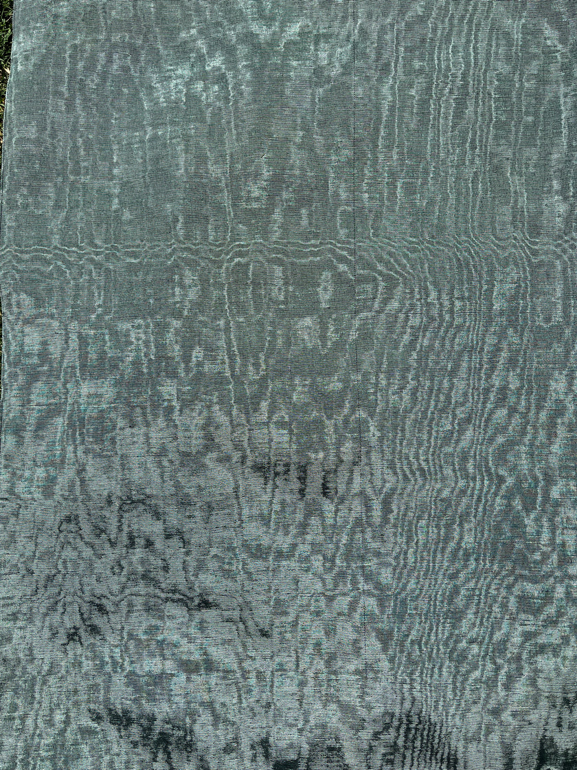 Tapisserie d'ameublement luxueuse en soie verte pour tête de lit ottomane, tissus d'intérieur pour textiles de maison : housses d'oreiller, motifs inspirés du kimono, motifs en filigrane.