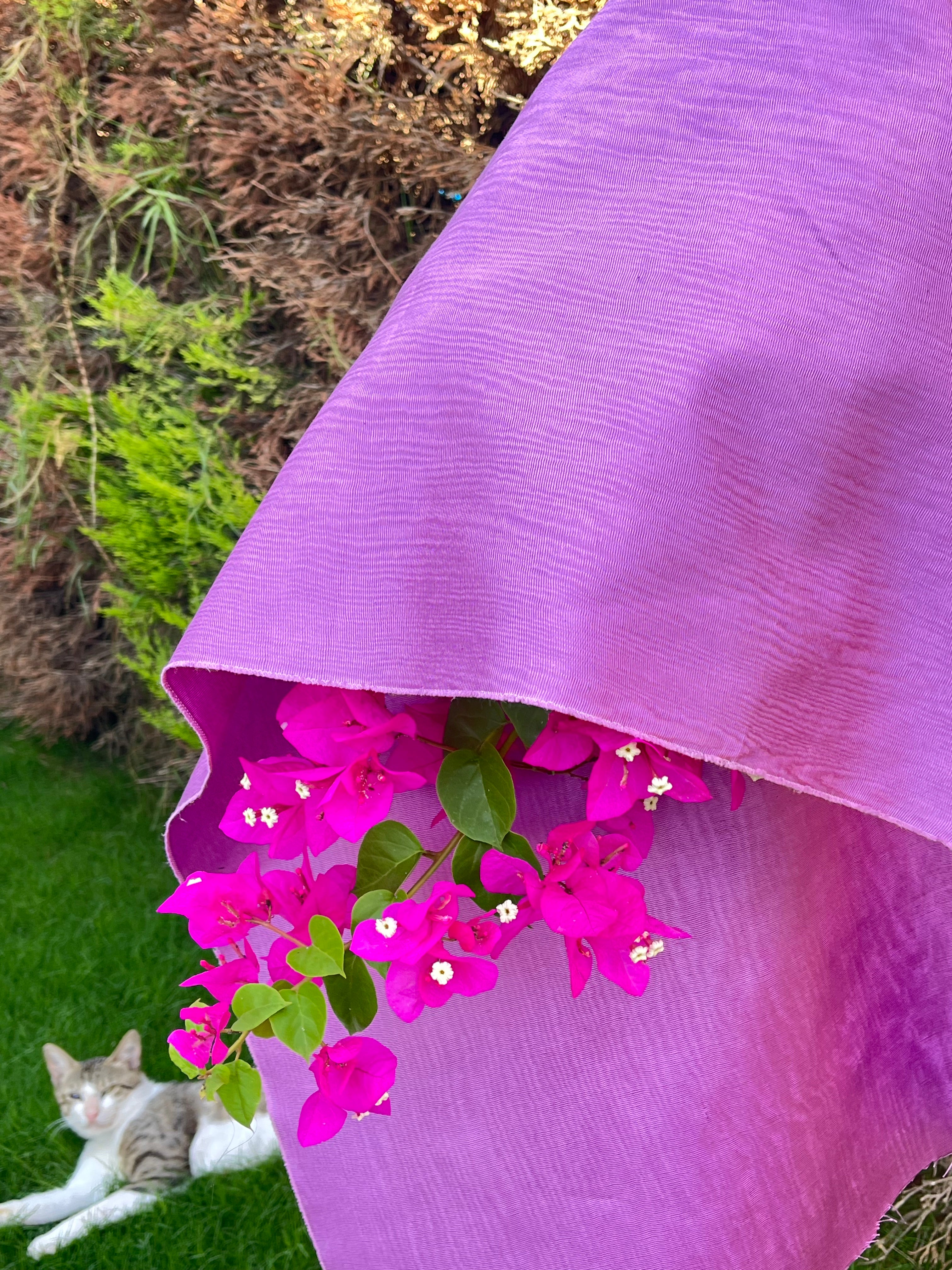 Leylak Pembe İpek Kumaş, Metreyle İpek. Filigran Desen, Şantung İpek, Geniş Moiré İpek Kumaş, Geniş Kalın İpek Kurdele, İpek Döşemelik Kumaş.