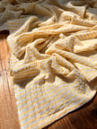 Yellow Striped Organic Cotton Fabric By The Meter, Crinkle Fabric With Pin Stripes.