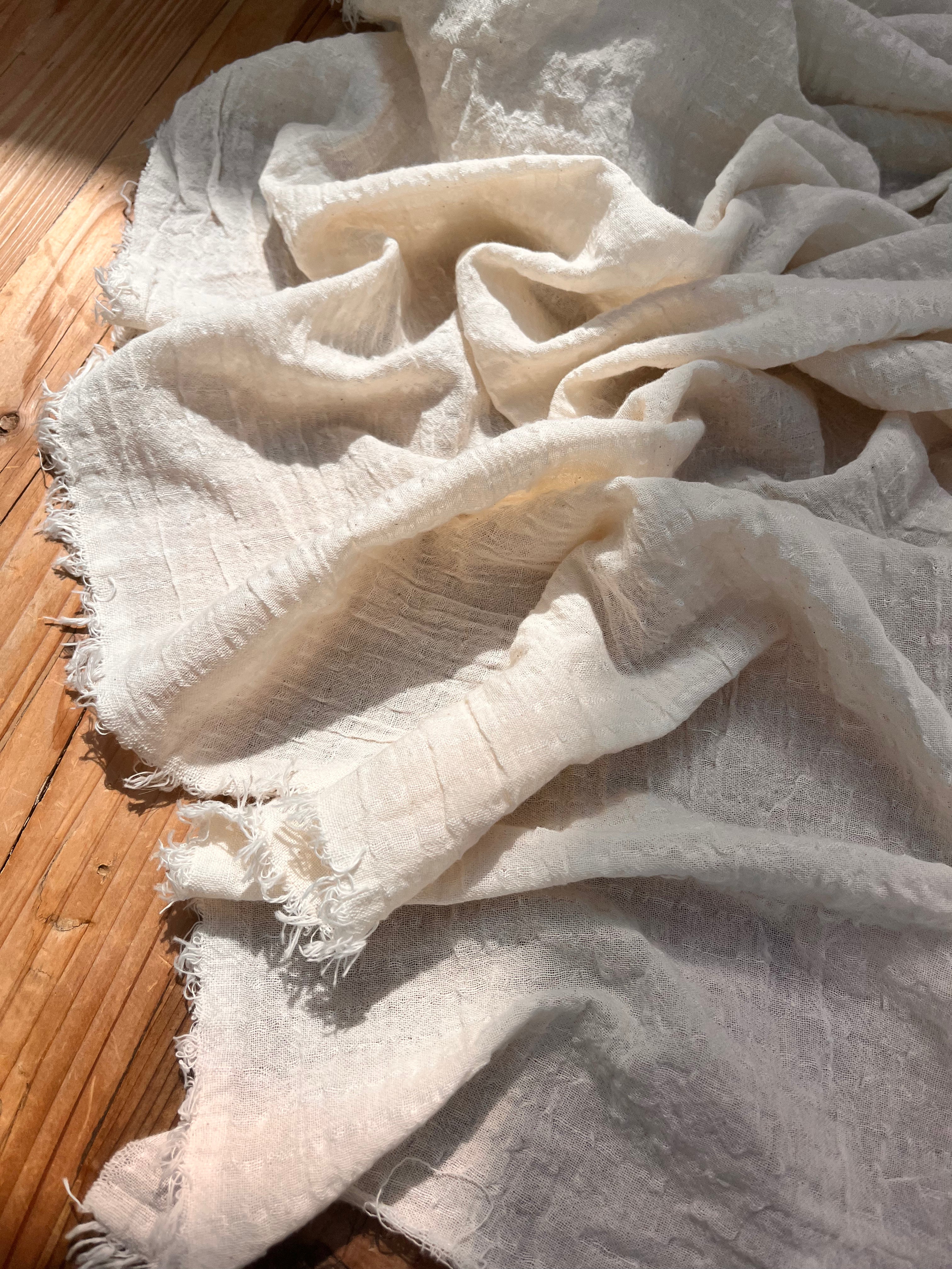 White Pin Striped Neutral Organic Cotton Fabric By The Meter.