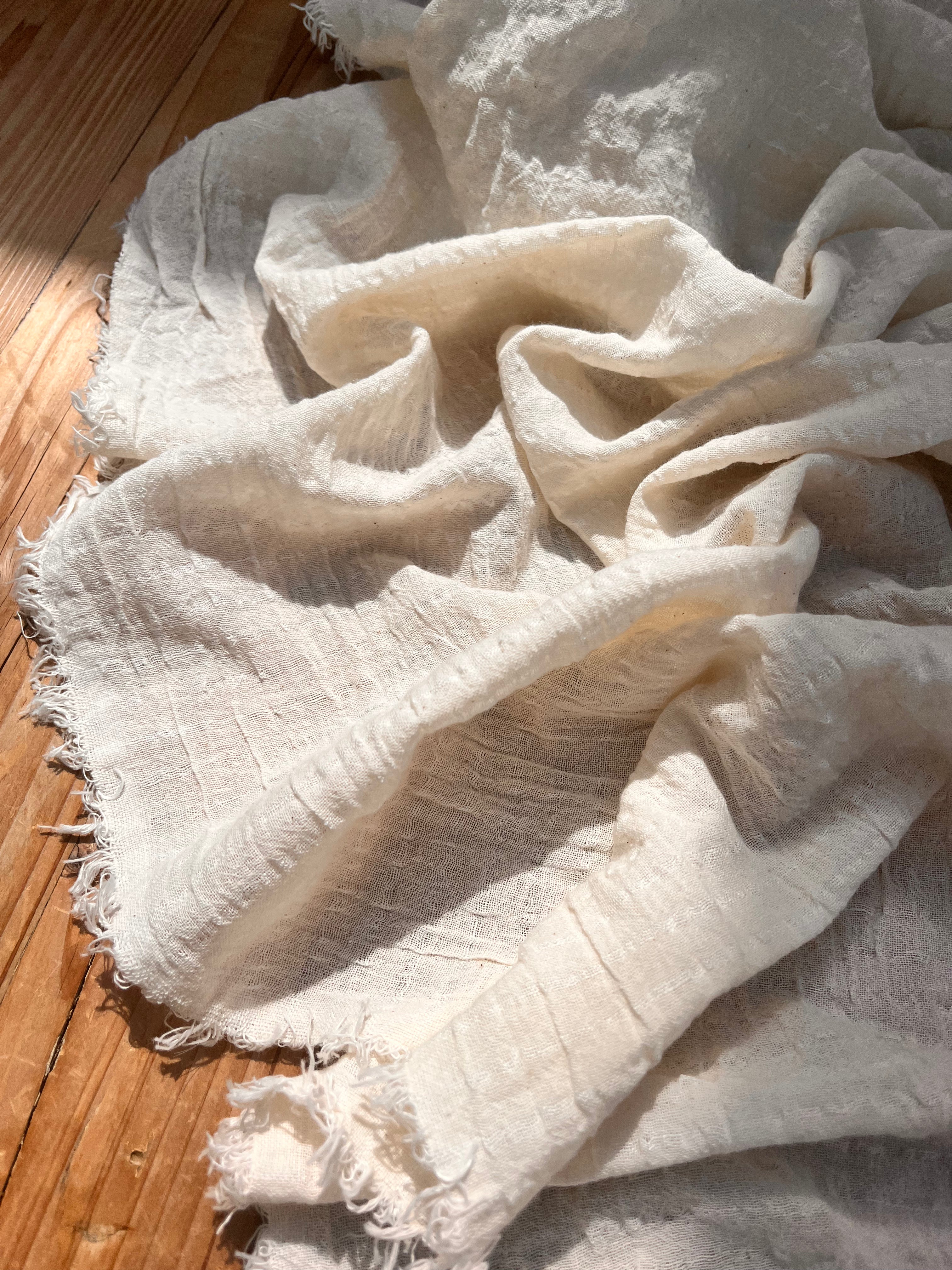 White Pin Striped Neutral Organic Cotton Fabric By The Meter.
