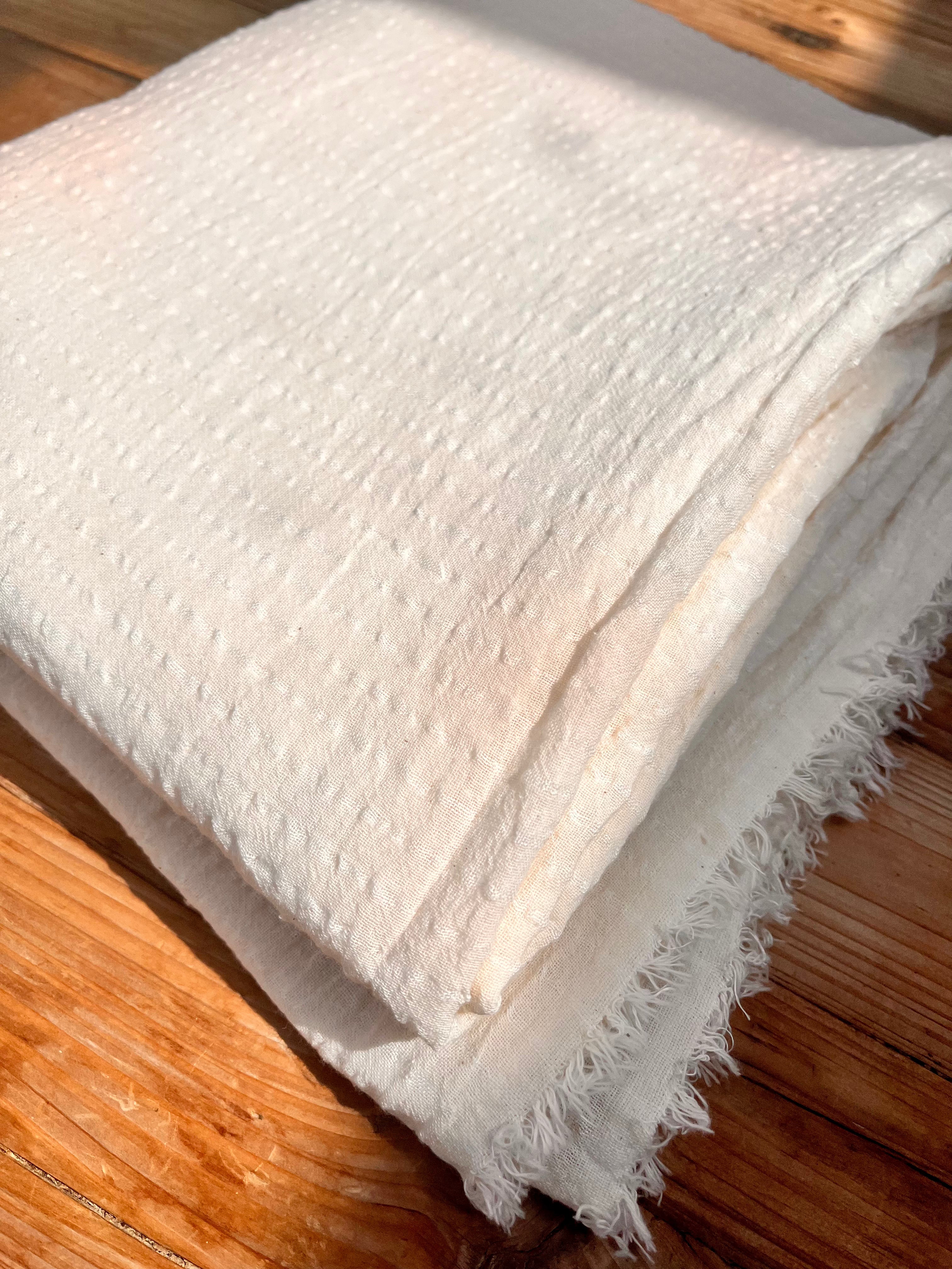 White Pin Striped Neutral Organic Cotton Fabric By The Meter.
