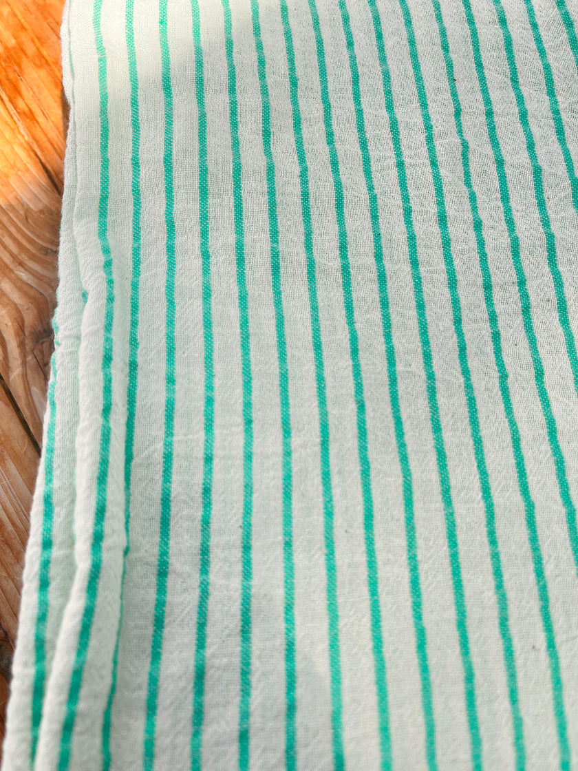 Nane Yeşili Çizgili Nötr Organik Pamuklu Kumaş Metre Fiyatı, Çizgili Buruşuk Kumaş, Geniş En.