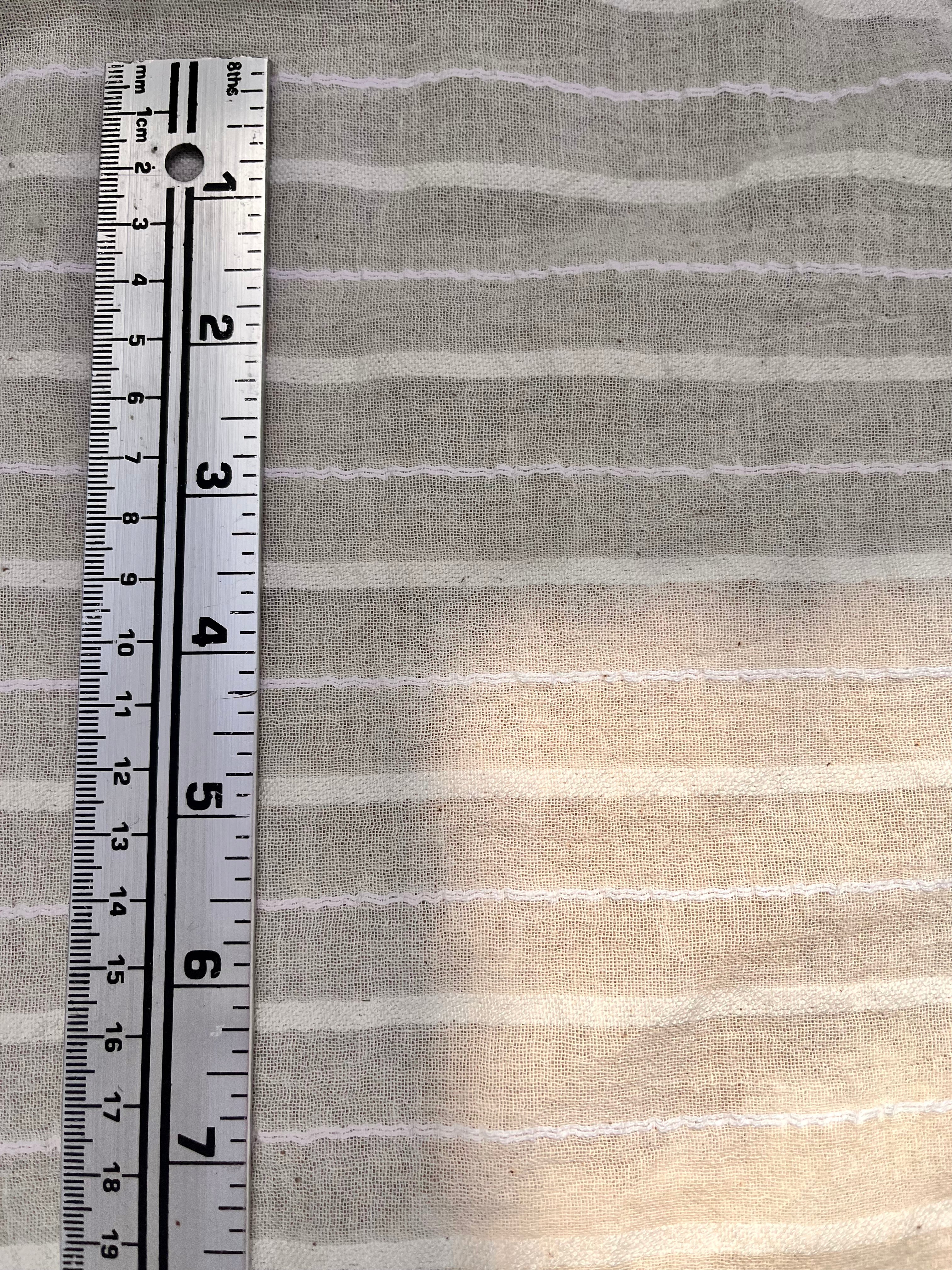 White Pin Striped Neutral Organic Cotton Fabric By The Meter.