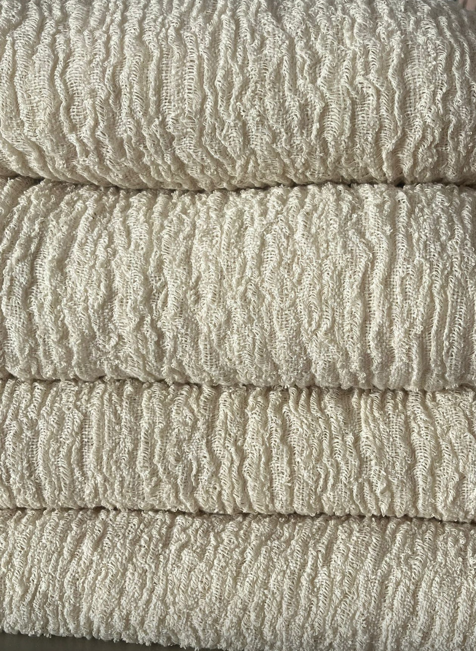 Tissu en lin par cour, tissu en coton biologique, tissus naturels semi-transparents texturés / non blanchis, blanc ivoire.