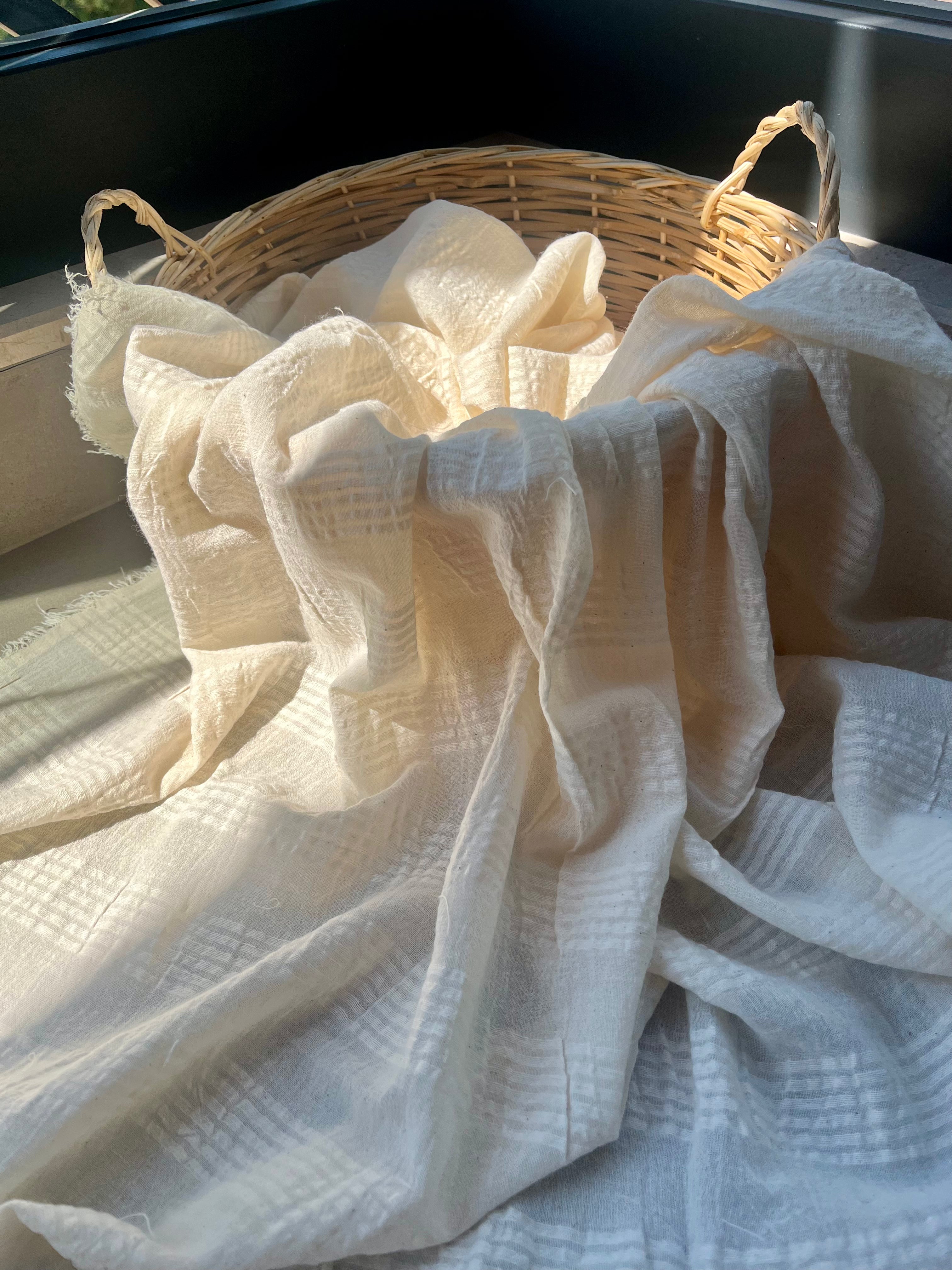 Neutral Stretchy Crinkle Cotton Fabric, Textured Surface,Off White Ivory Cotton Fabric, Light Weight.