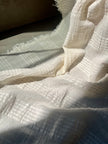 Neutral Stretchy Crinkle Cotton Fabric, Textured Surface,Off White Ivory Cotton Fabric, Light Weight.